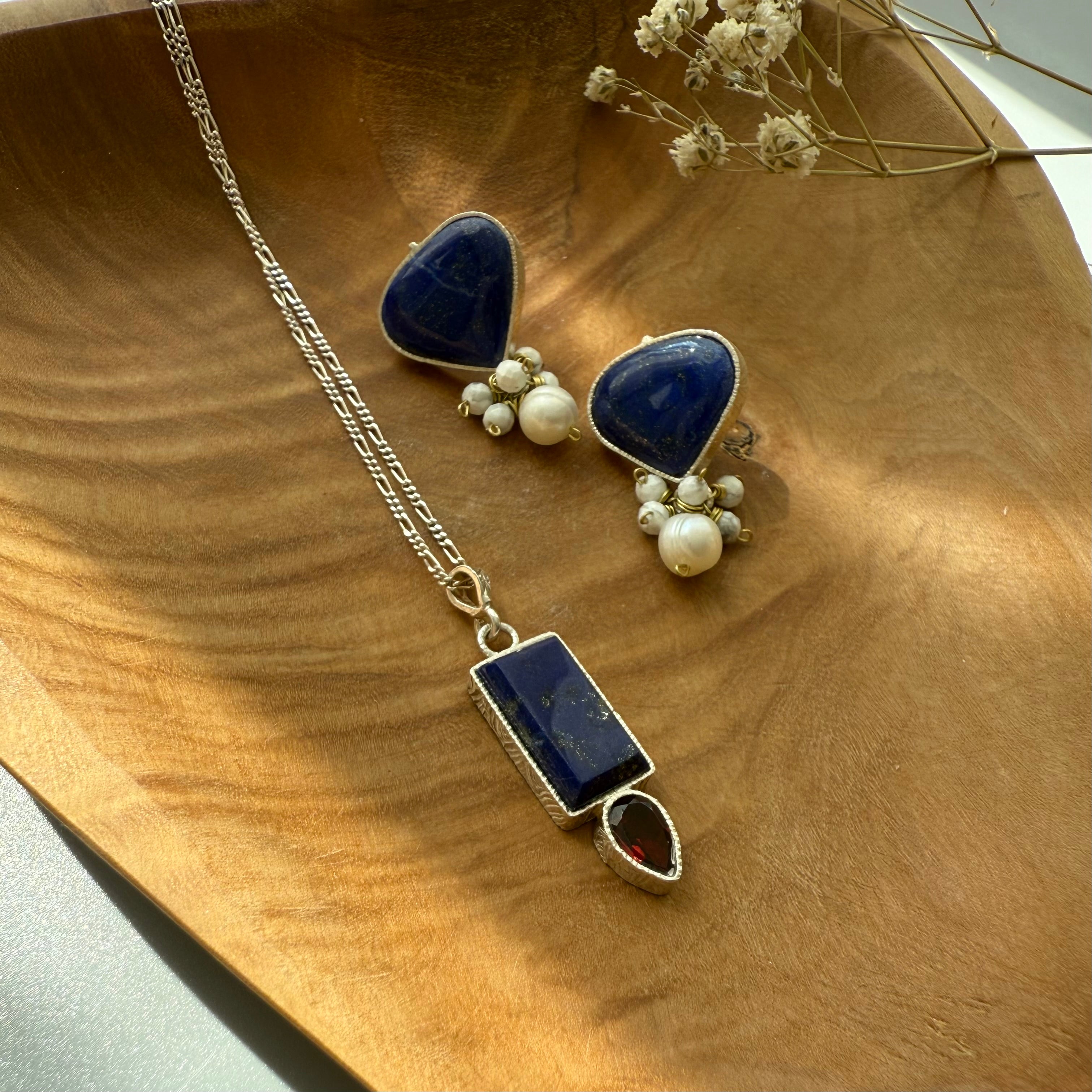 Persian Earrings-Classic Silver Earrings with Lapis Lazuli and Pearls:Persian Jewelry -AFRA ART GALLERY