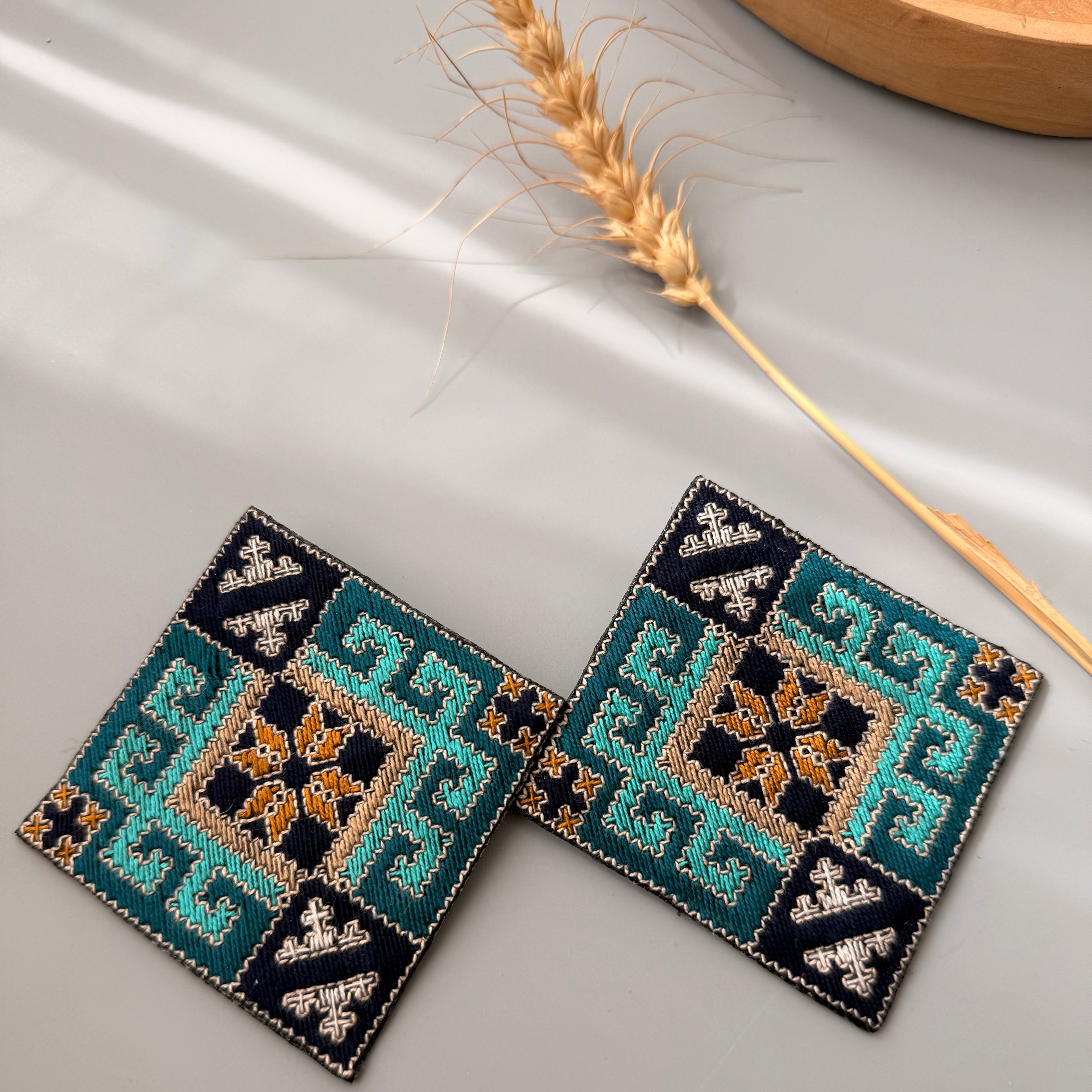 Persian Embroidery Earrings in Colorful Style in Square - AFRA ART GALLERY