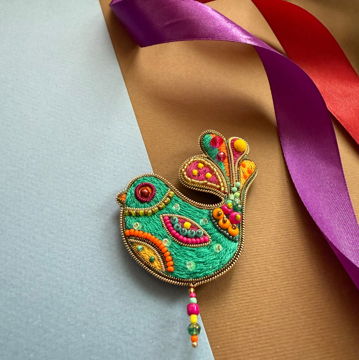 Colorful Bird Embroidered Brooch - AFRA ART GALLERY