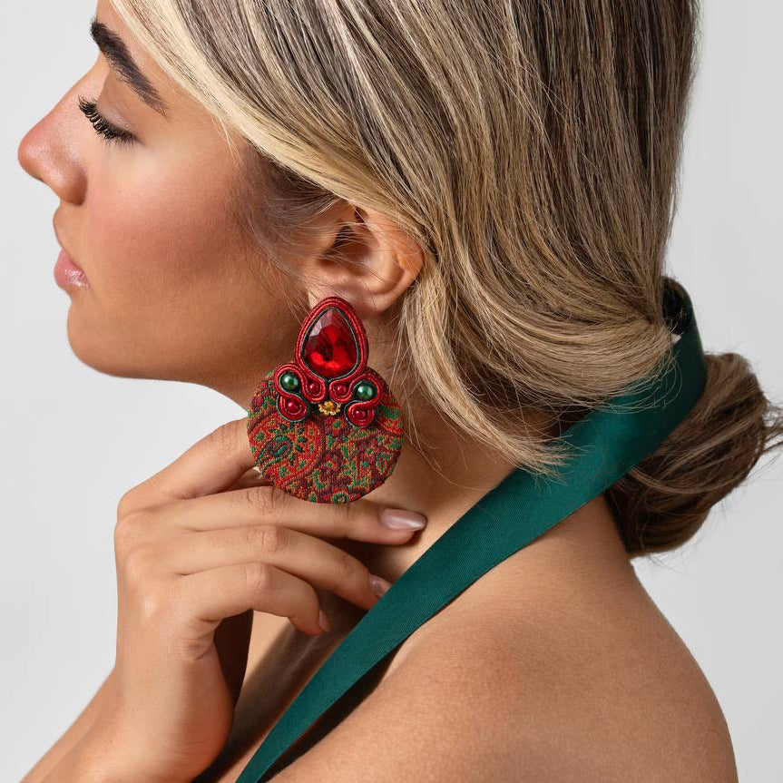 Soutache Earrings with Termeh and Beads - AFRA ART GALLERY
