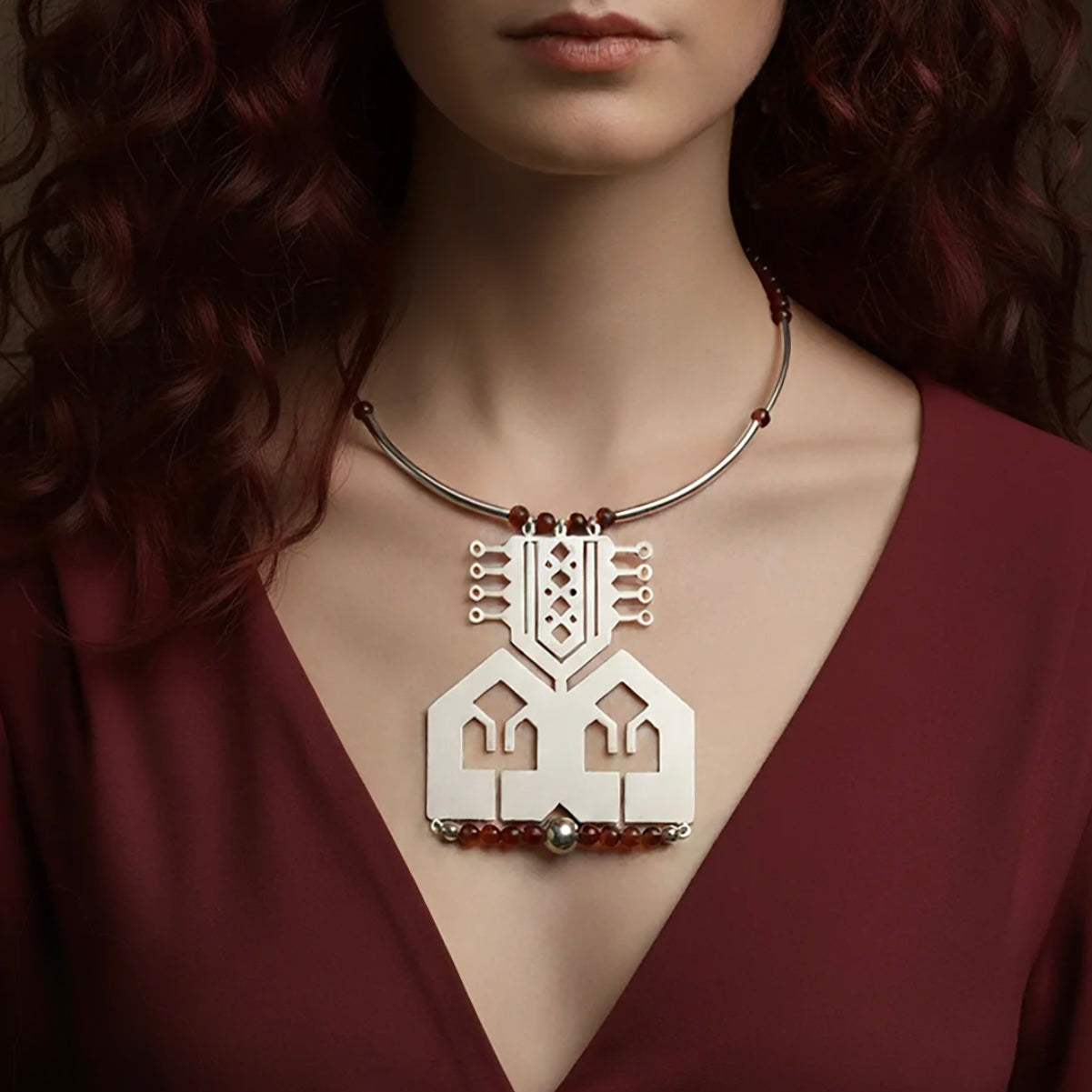 Kilim Motif Necklace with Agate