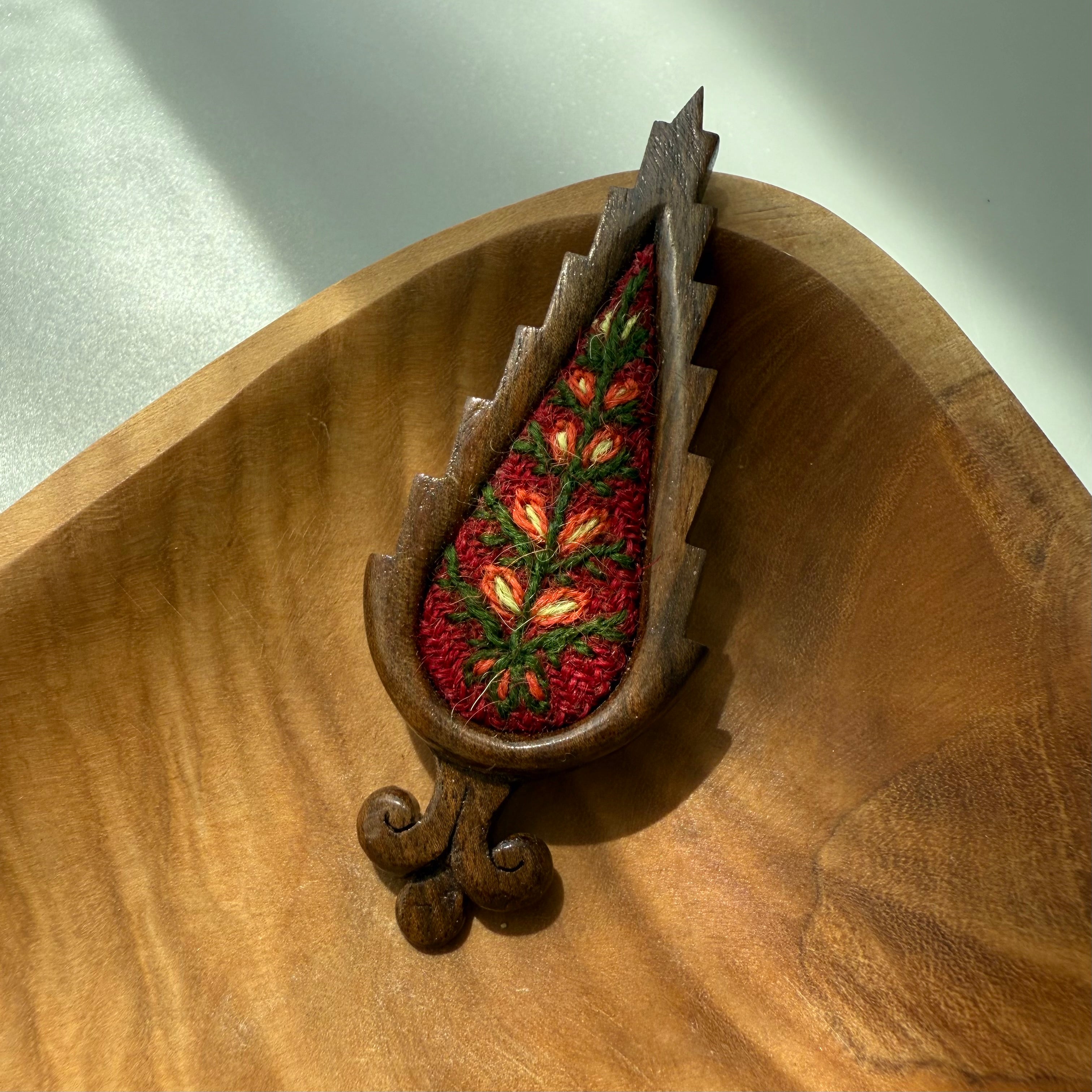 Handmade Wooden and Pateh Embroidery Brooch