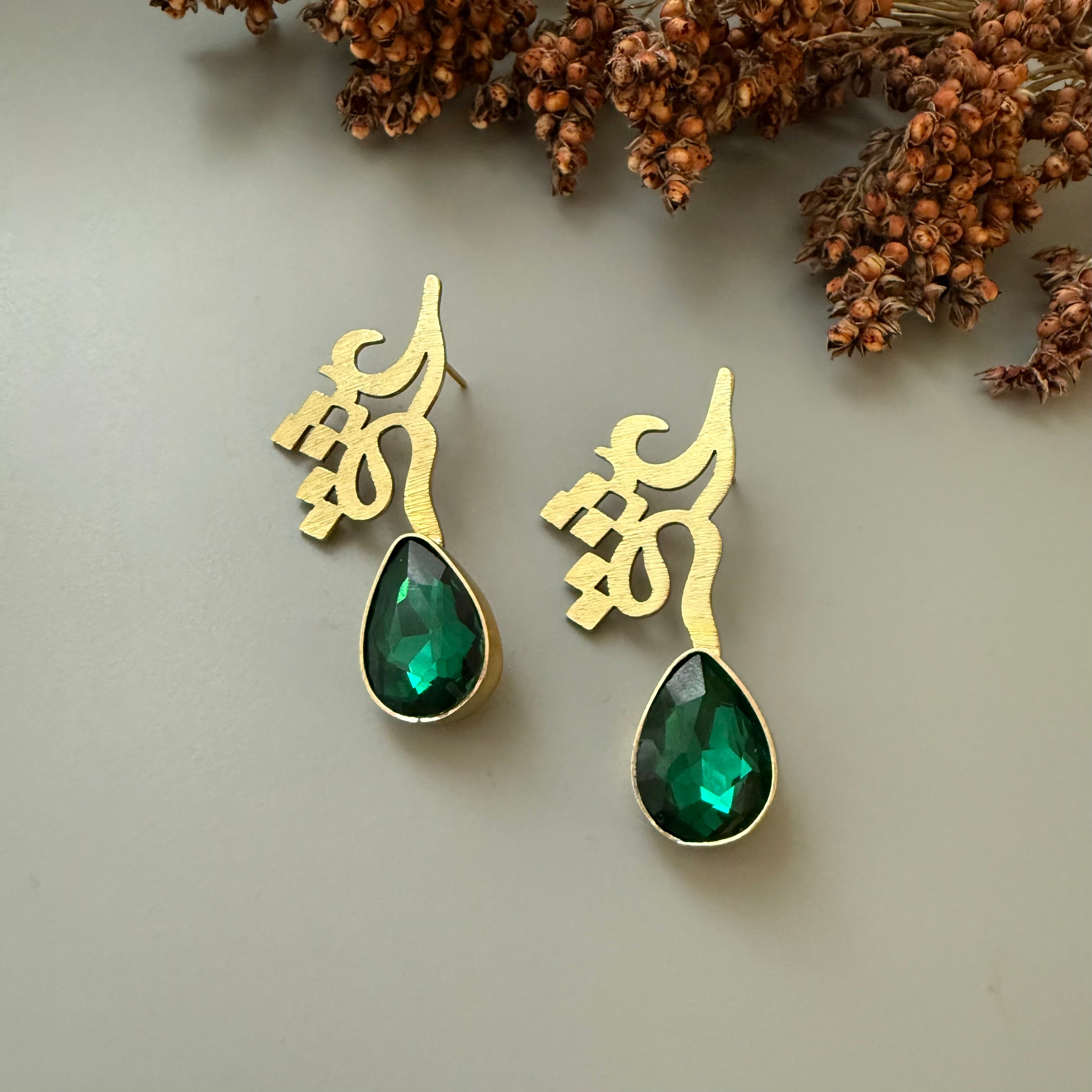 Brass Love Earrings with Shiny Crystal - AFRA ART GALLERY