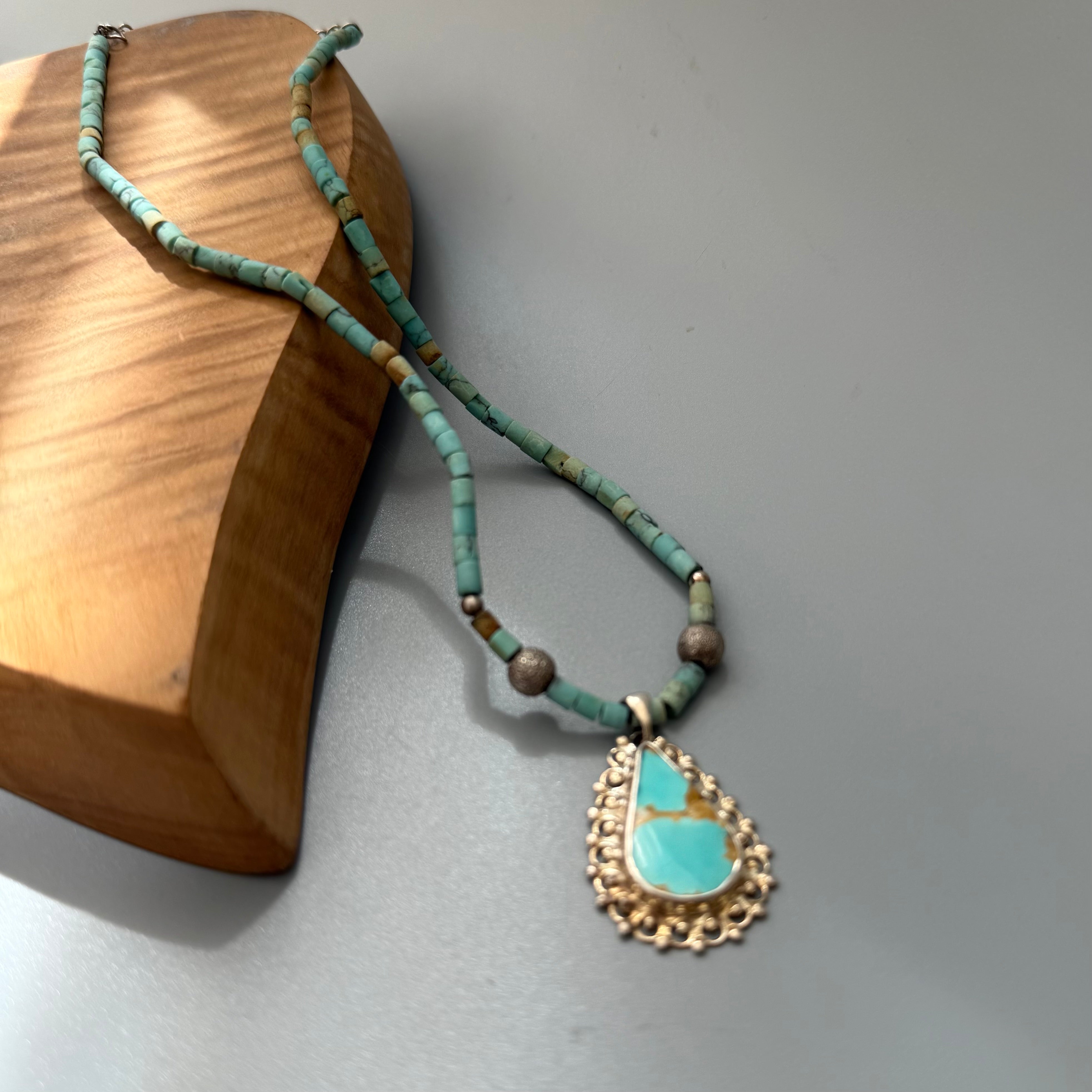 Handmade Silver Necklace with Natural Turquoise - AFRA ART GALLERY