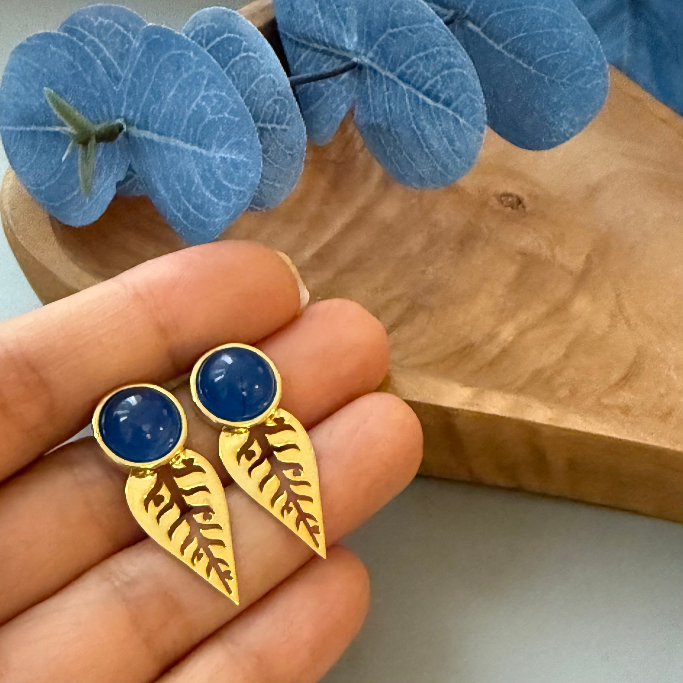 Handmade Gold Plated Silver leaf shape Earrings - AFRA ART GALLERY