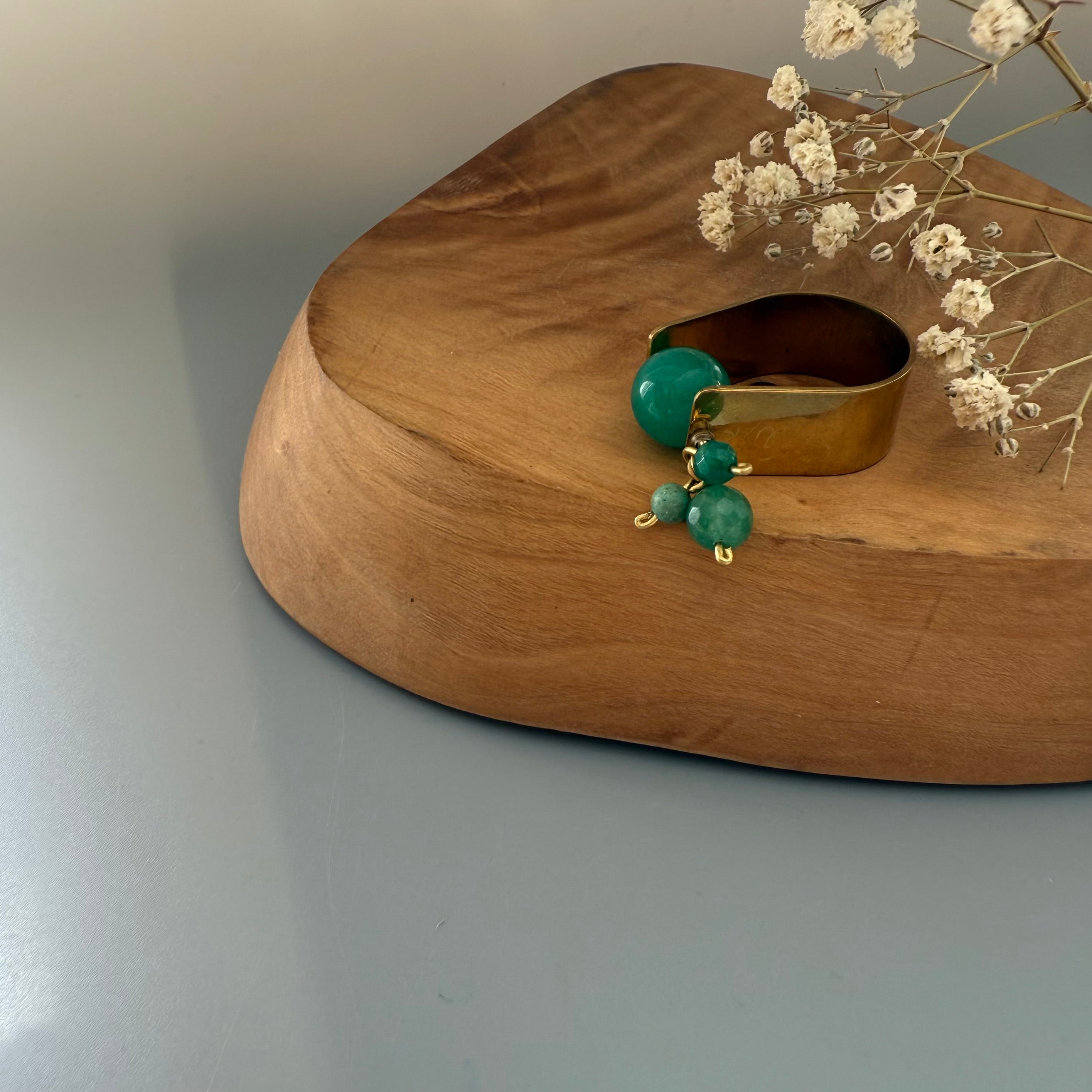 Handmade Brass Ring with Calligraphy and Gemstone Ball