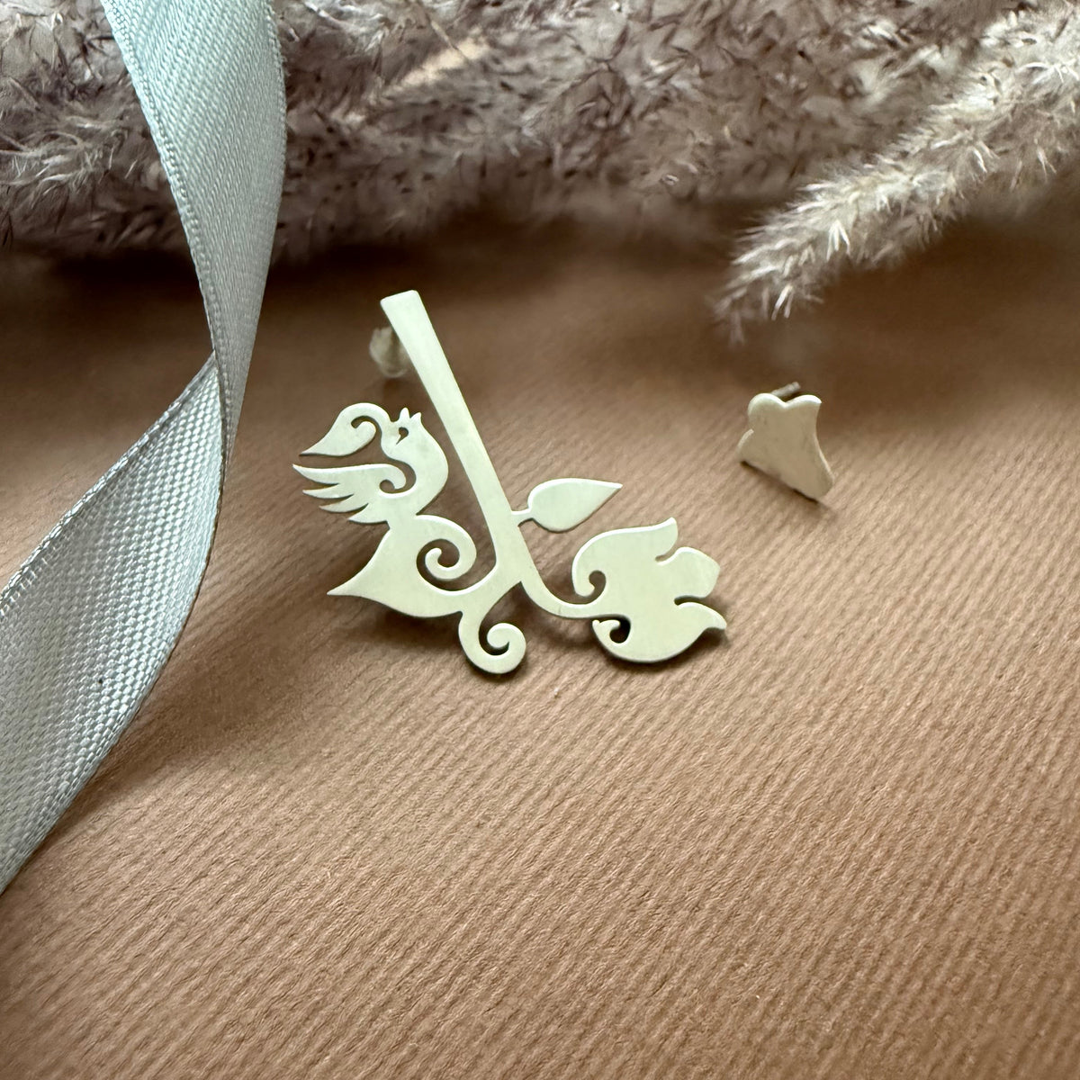 Handmade Asymmetrical Silver Earrings with Gol_O_Morgh - AFRA ART GALLERY