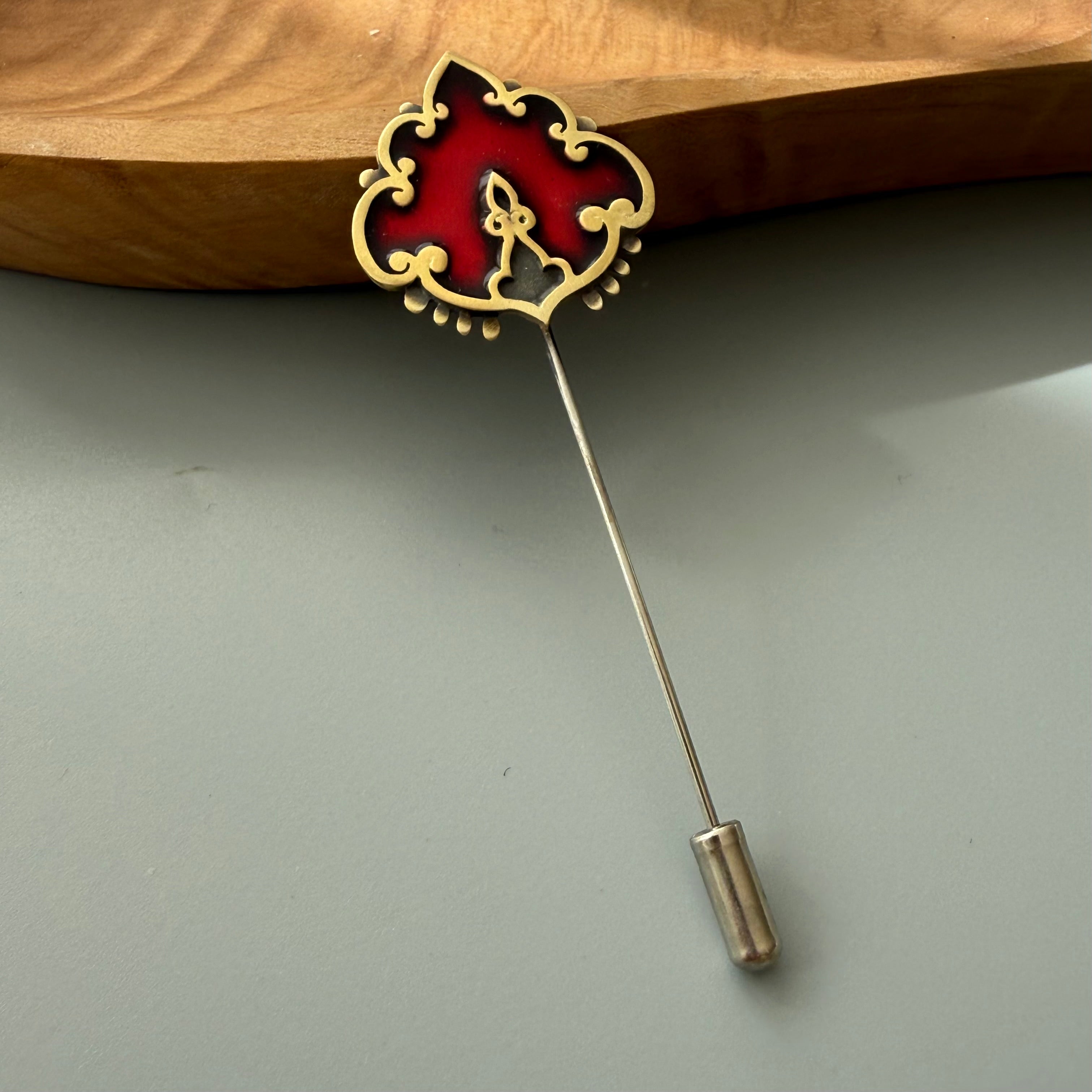 Handmade Engraved Brooch with Enamel in Red - AFRA ART GALLERY