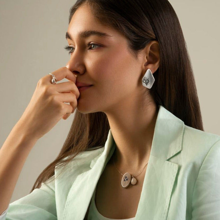 Persian Earrings Handmade Asymmetrical Silver Stud Earrings:Persian Jewelry-AFRA ART GALLERY