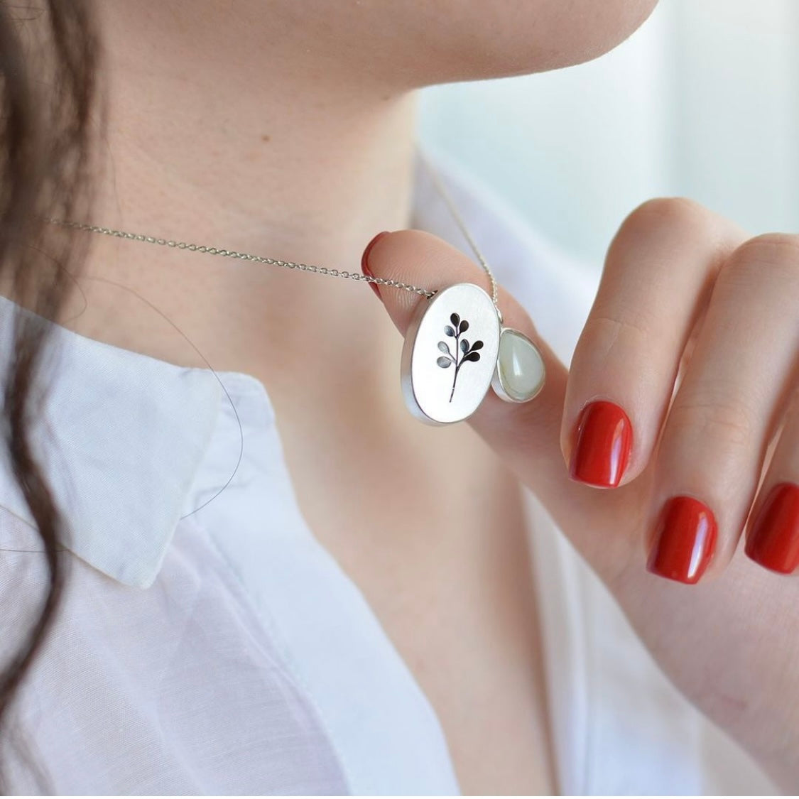 Persian Necklace Handmade Silver Necklace with White Agate: Persian Jewelry-AFRA ART GALLERY