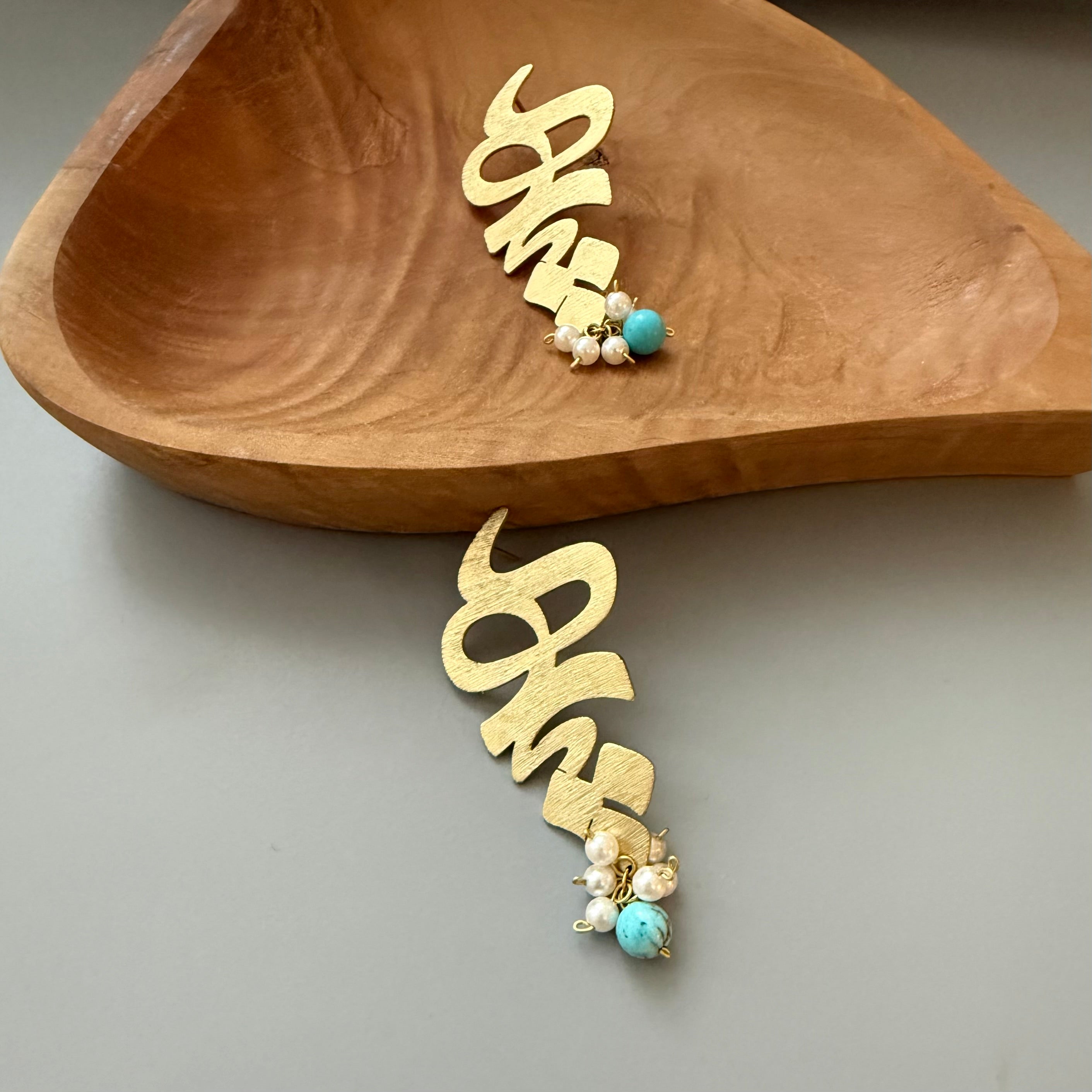 Handmade Brass Heech Earrings with Pearl and Beads - AFRA ART GALLERY