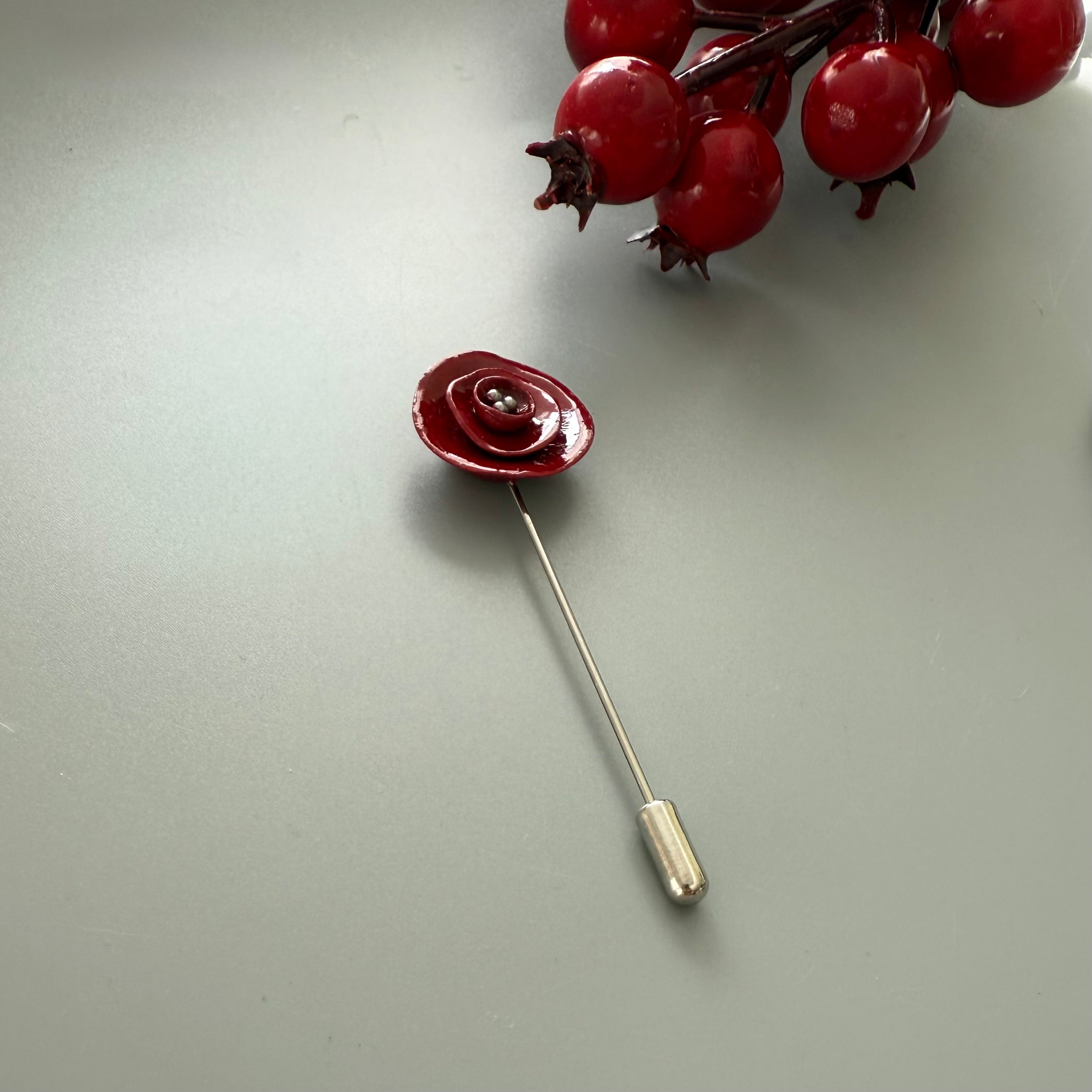 Handcrafted Red Rose Clay Brooch