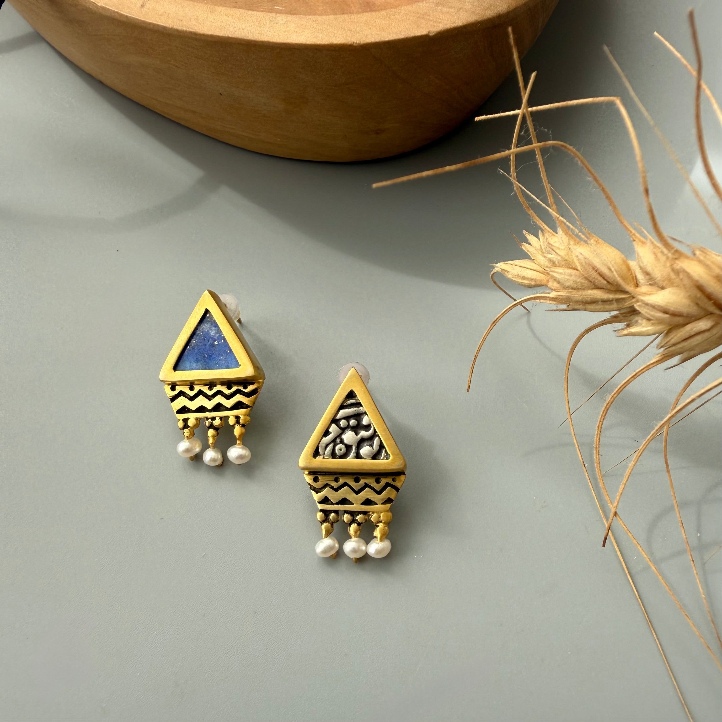 Handmade Silver Set with Natural Lazuli and Pearls - AFRA ART GALLERY