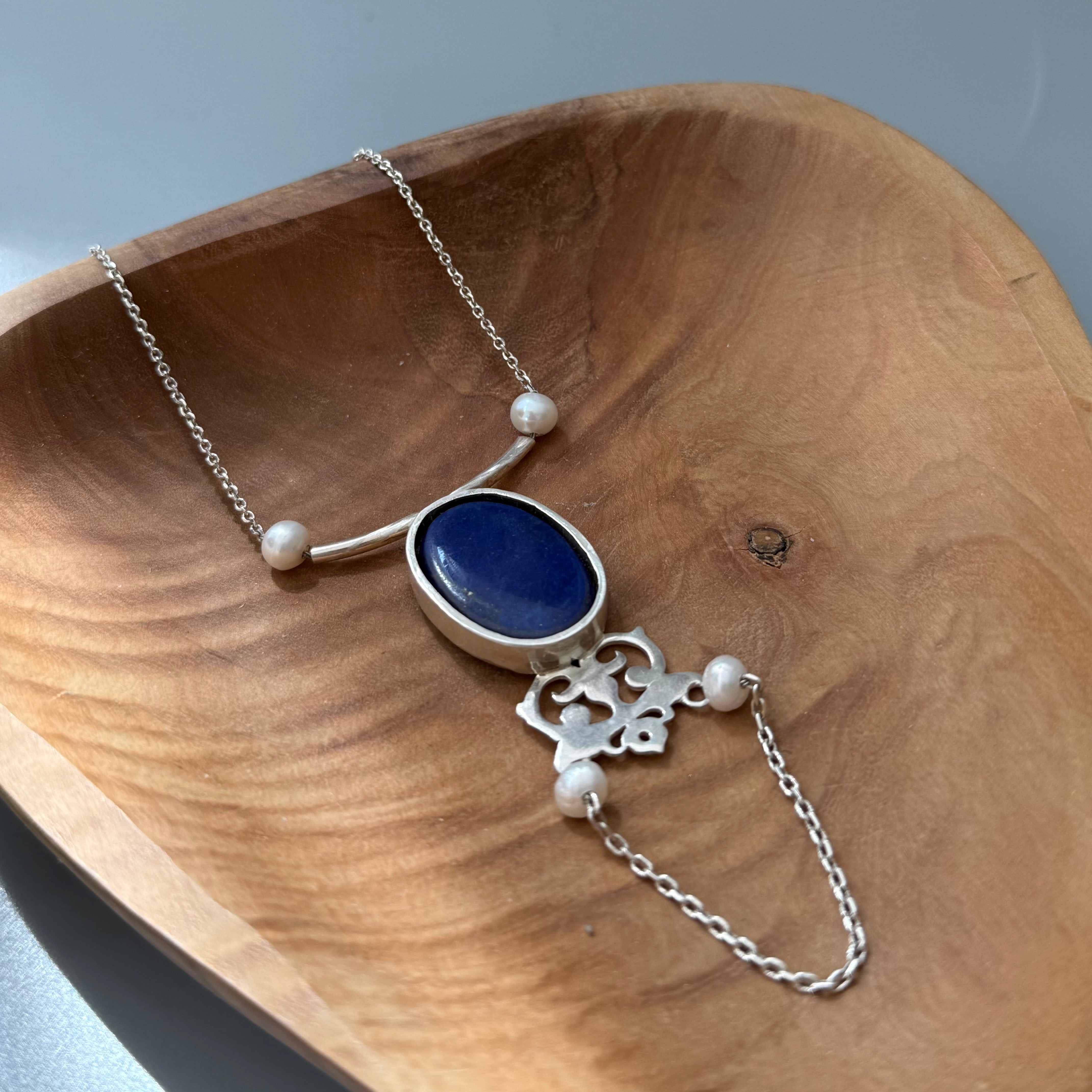 Handmade Silver Necklace With Persian Style and Lapis - AFRA ART GALLERY
