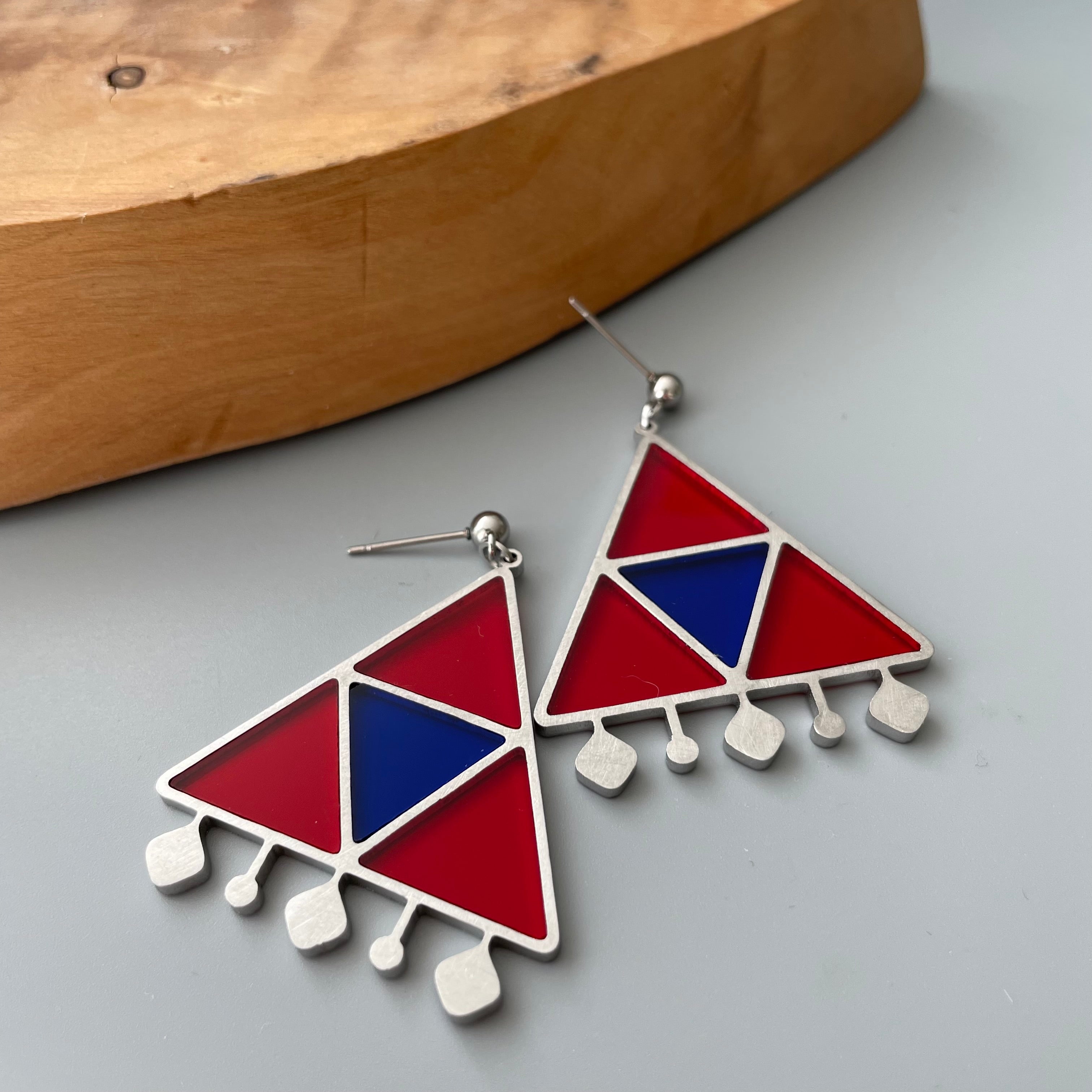 Persian Earrings-Ursi Triangle Earrings with Colorful Design:Persian Jewelry -AFRA ART GALLERY