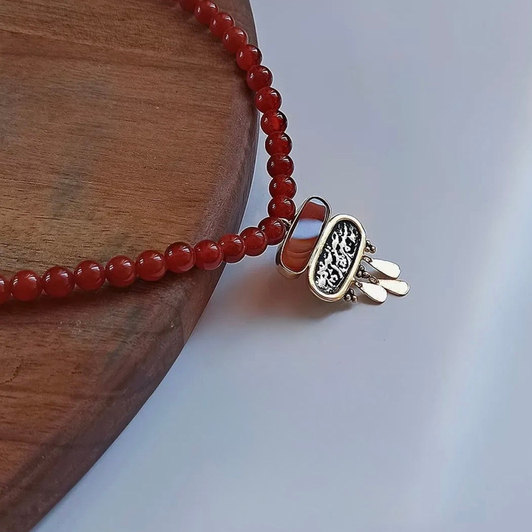 Handmade Silver Necklace with Natural Agate - AFRA ART GALLERY
