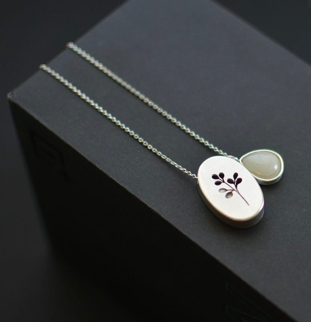 Persian Necklace Handmade Silver Necklace with White Agate: Persian Jewelry-AFRA ART GALLERY