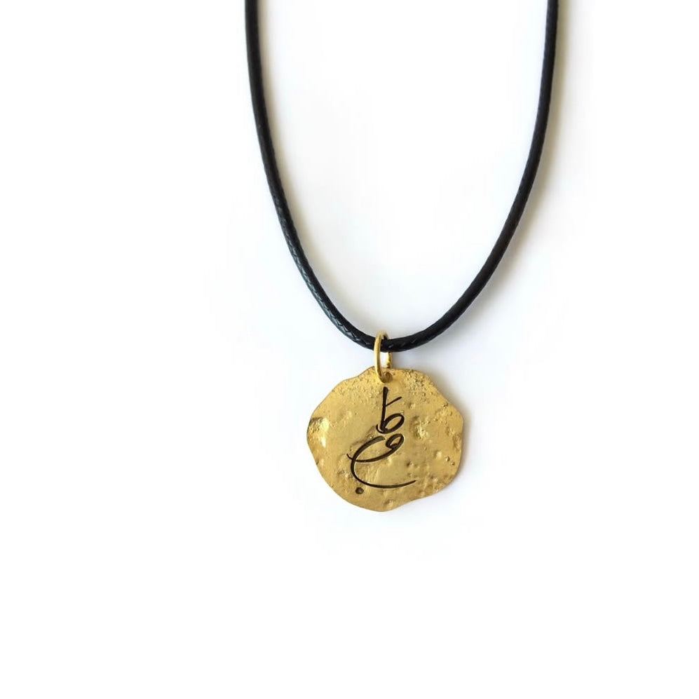 Handmade Gold Plated Silver Necklace with Black Leather String