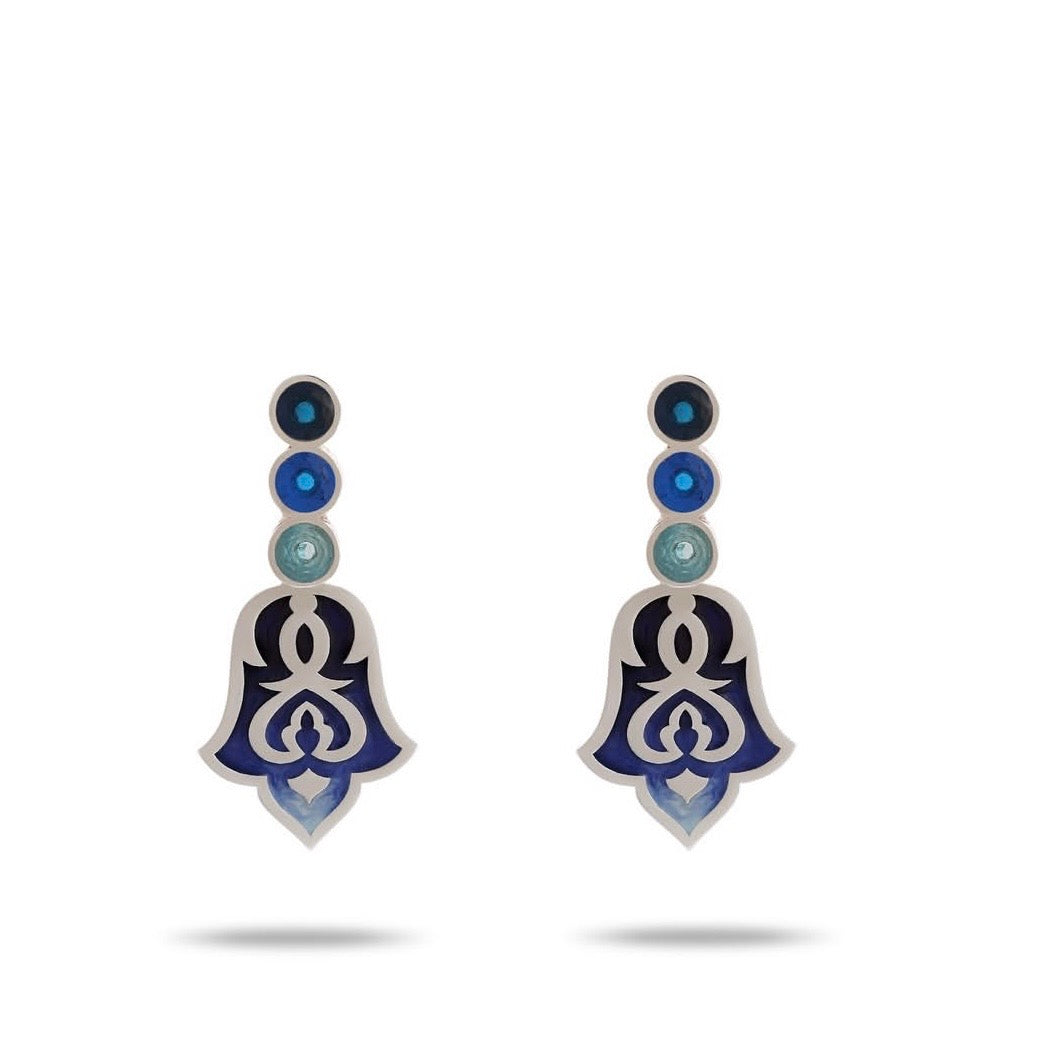 Handmade Persian Earrings with Blue Shade of Enamel and Crystal