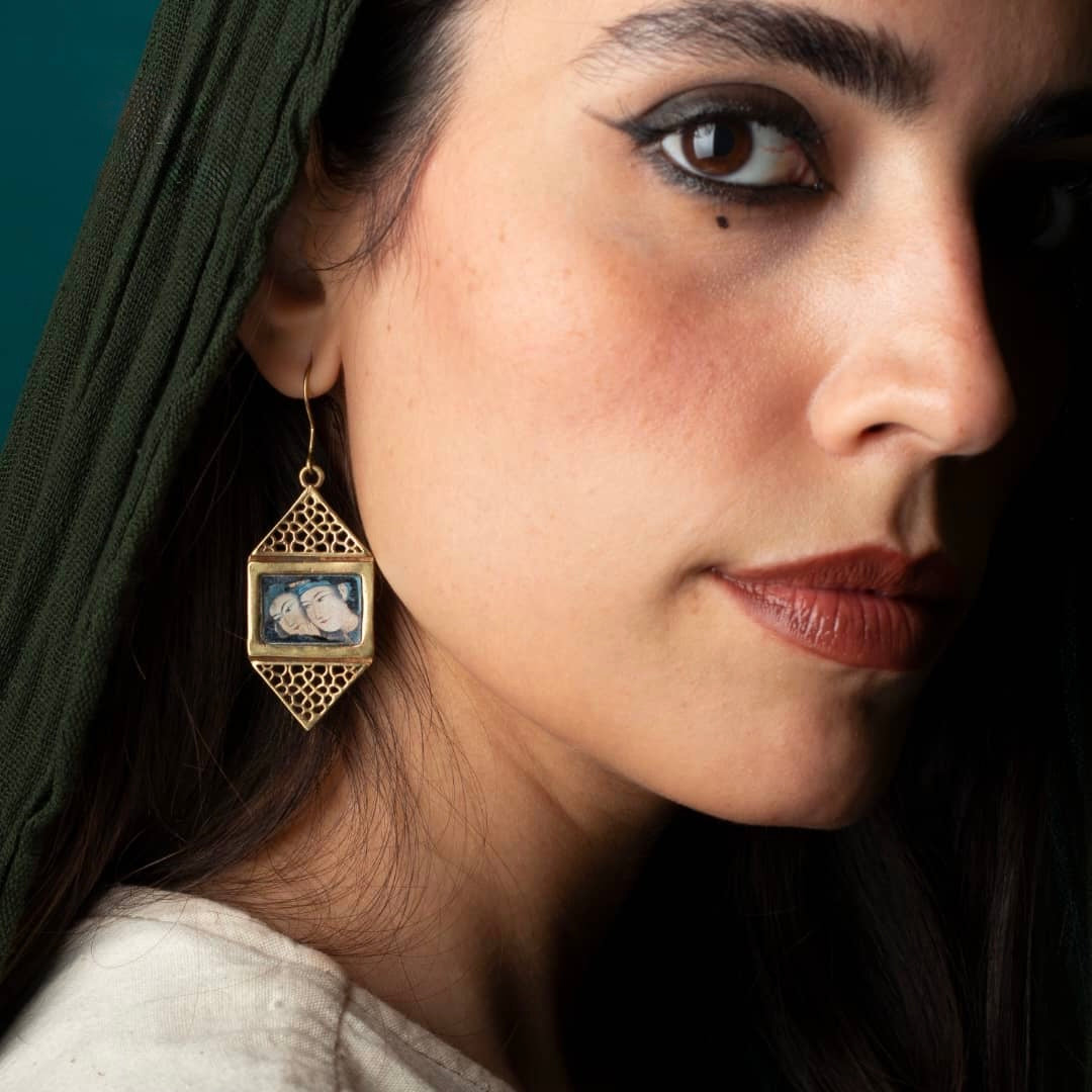 Persian Dangle Mirror Earrings with Printing