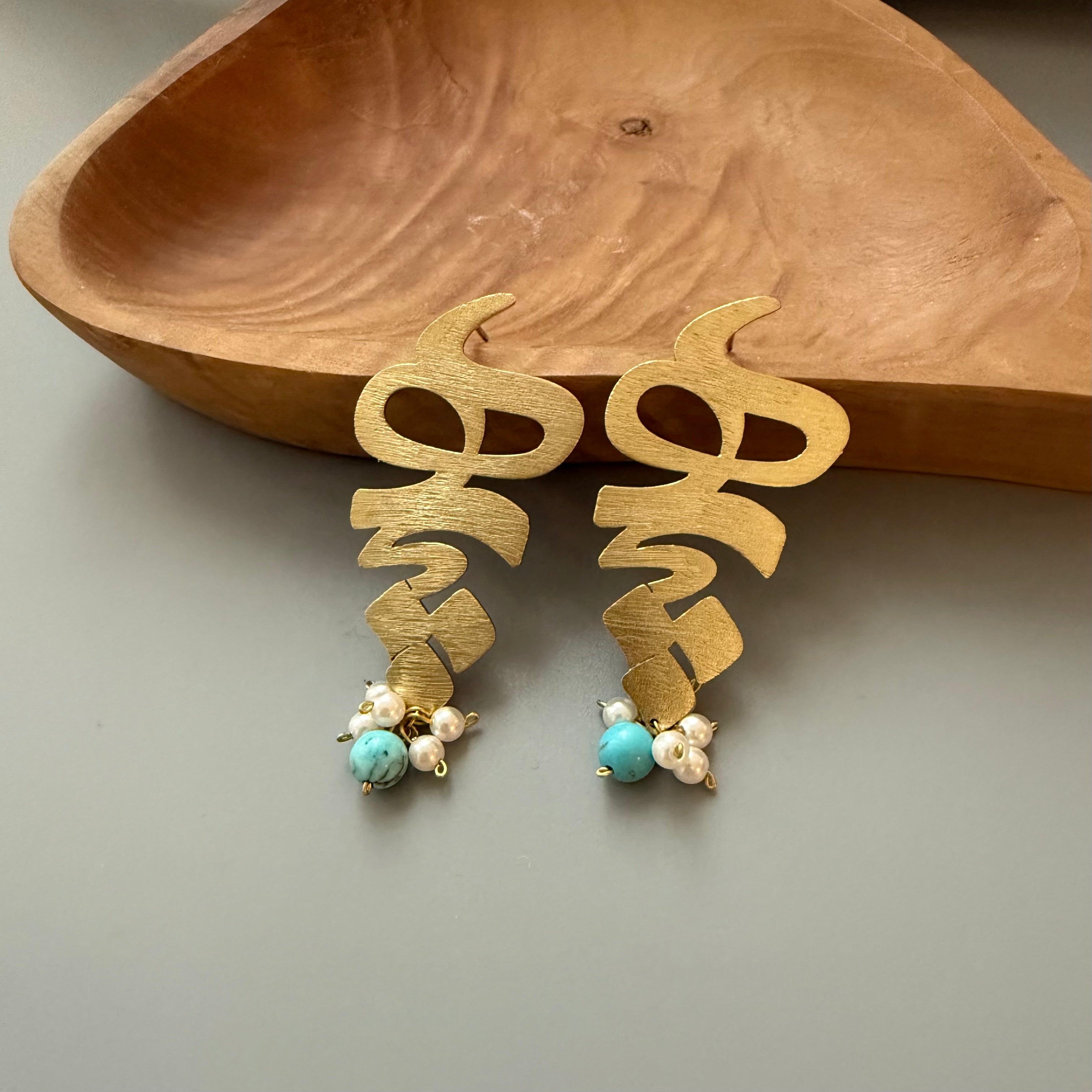 Handmade Brass Heech Earrings with Pearl and Beads - AFRA ART GALLERY