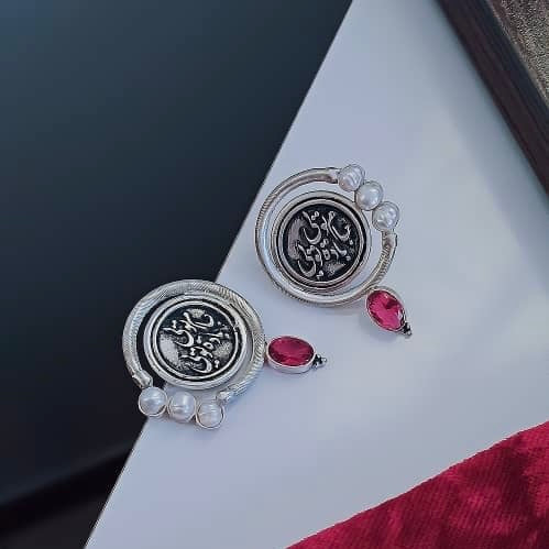 Persian Earrings-Handmade Silver Earrings with Persian Poem and Crystal:Persian Jewelry -AFRA ART GALLERY
