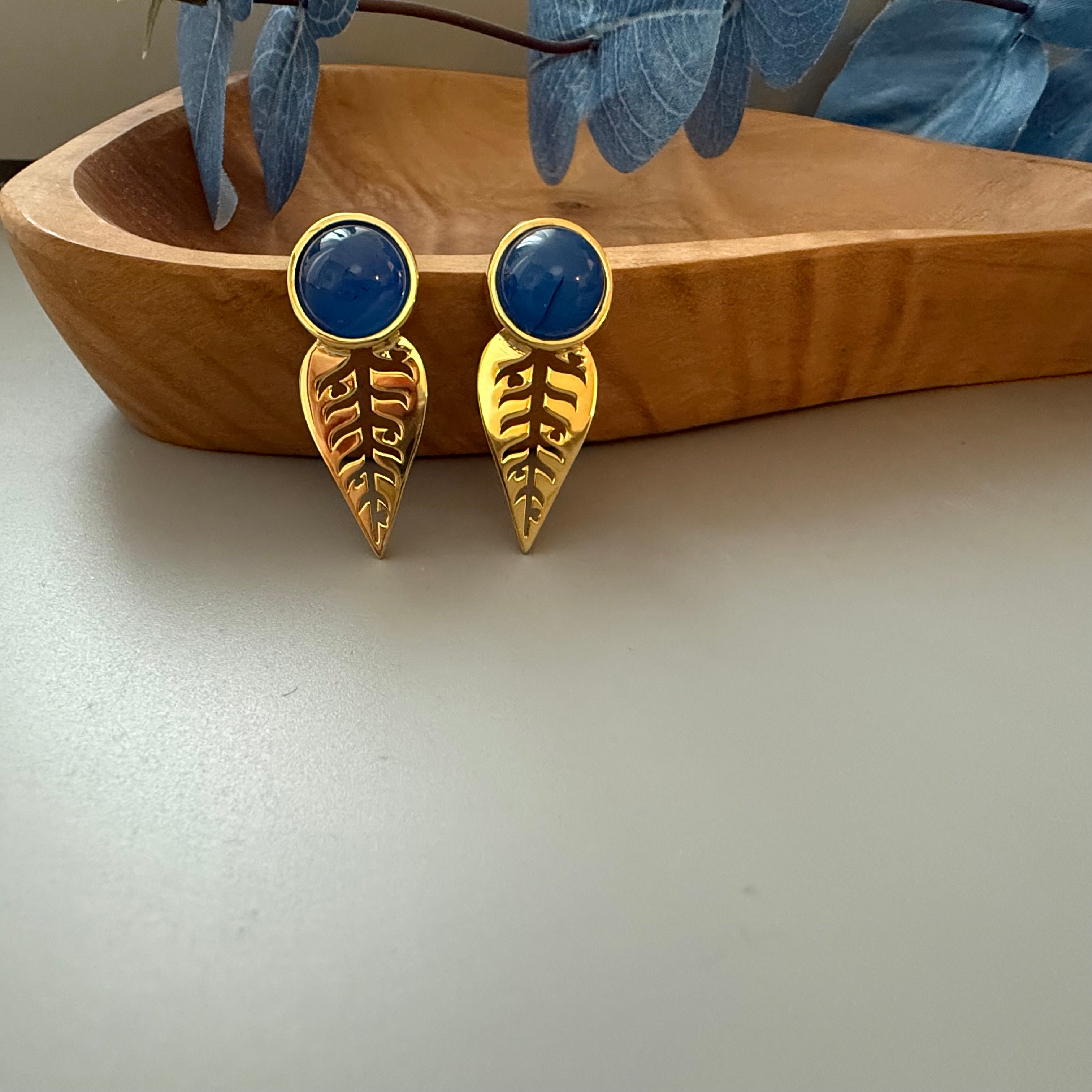 Handmade Gold Plated Silver leaf shape Earrings - AFRA ART GALLERY