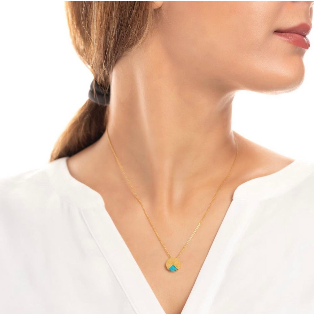 Handmade Gold Plated Silver Necklace with Turquoises