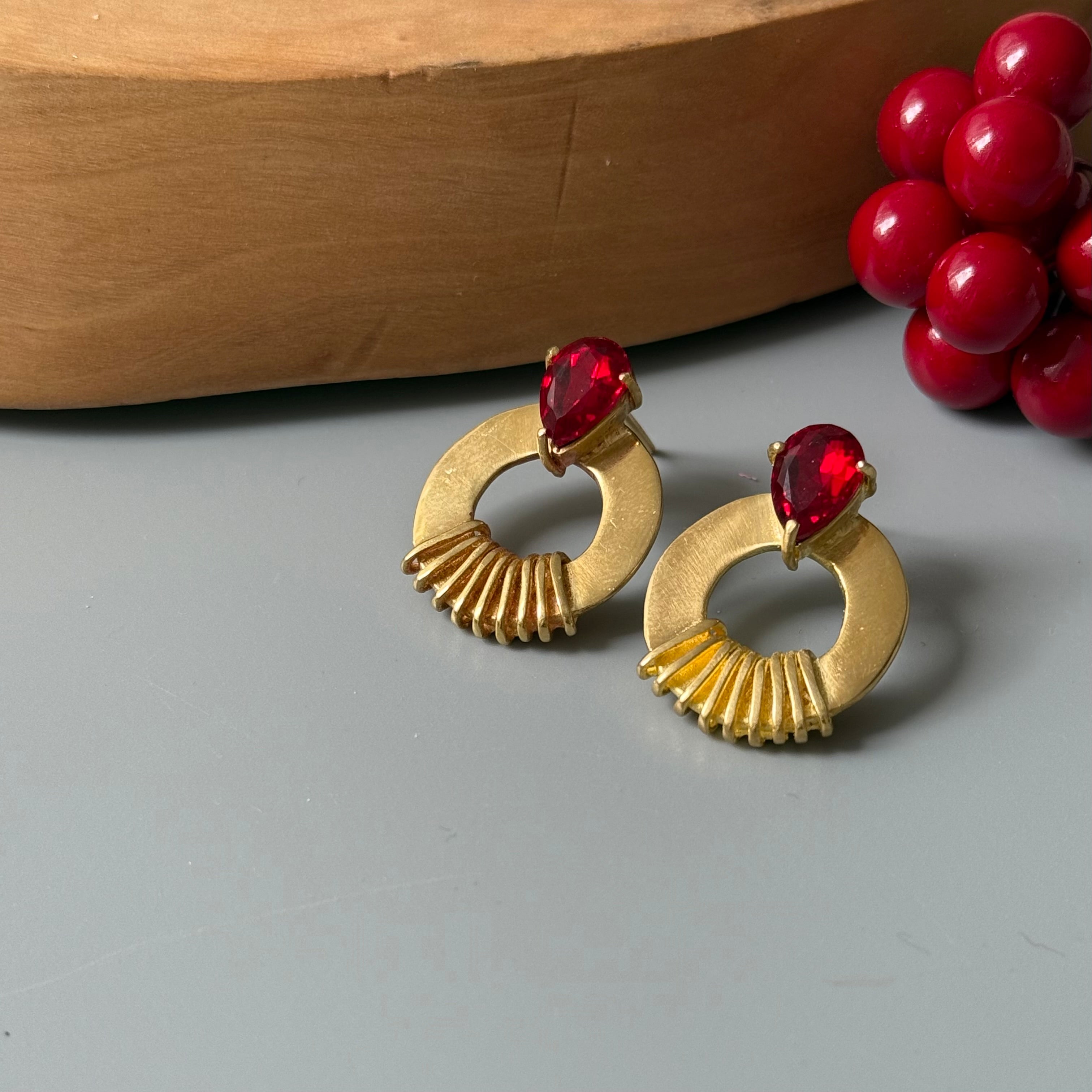 Persian Earrings-Handmade Brass Earrings with Minimal Design and Crystal:Persian Jewelry -AFRA ART GALLERY