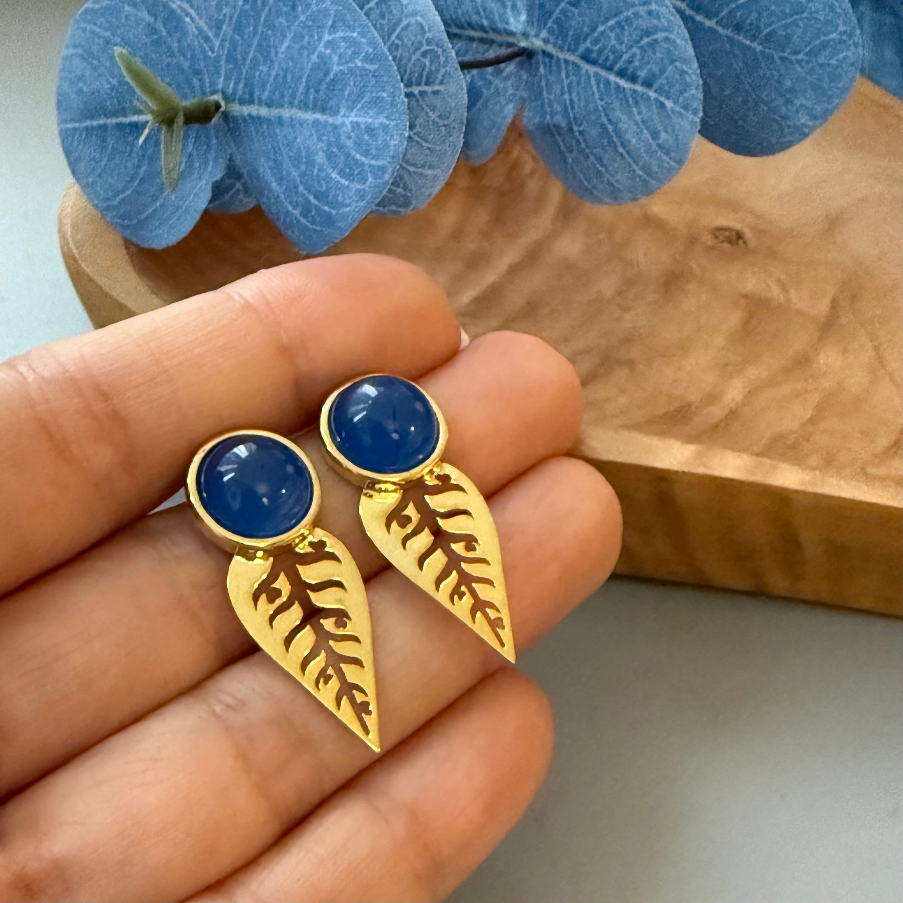 Handmade Gold Plated Silver leaf shape Earrings - AFRA ART GALLERY