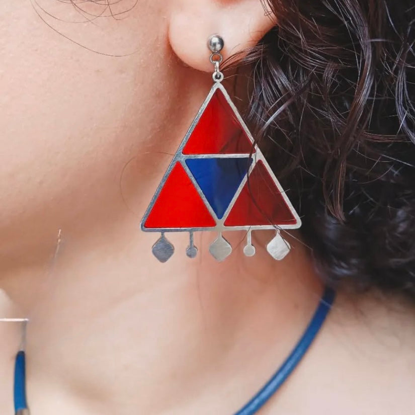 Persian Earrings-Ursi Triangle Earrings with Colorful Design:Persian Jewelry -AFRA ART GALLERY