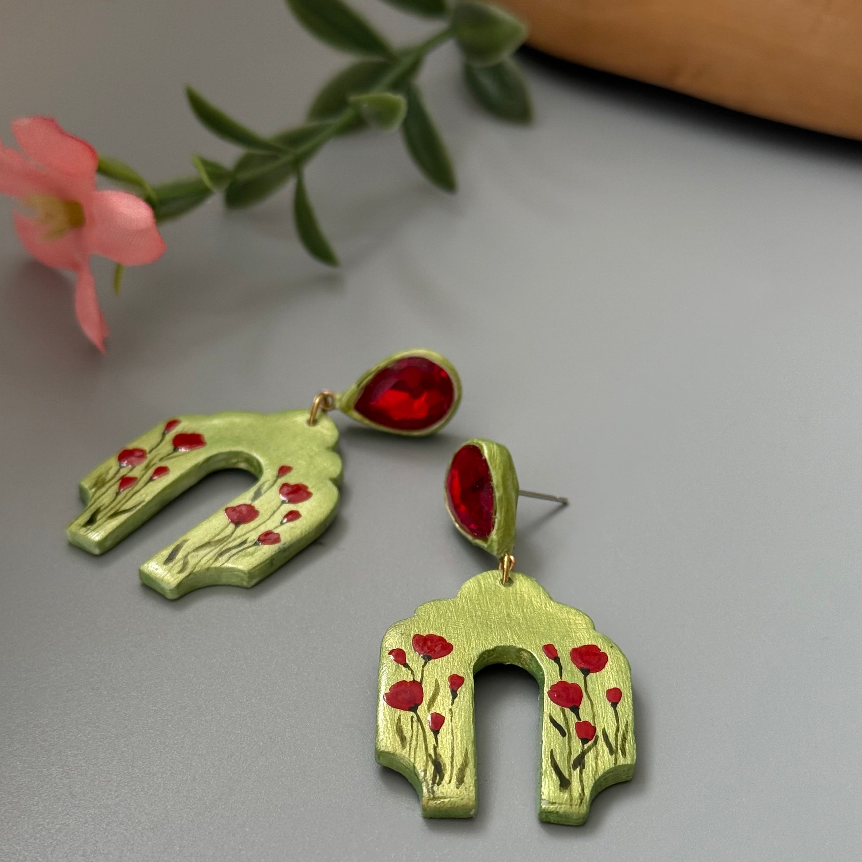 Persian Earrings-Dangle Clay Earrings with Hand Painting:Persian Jewelry -AFRA ART GALLERY