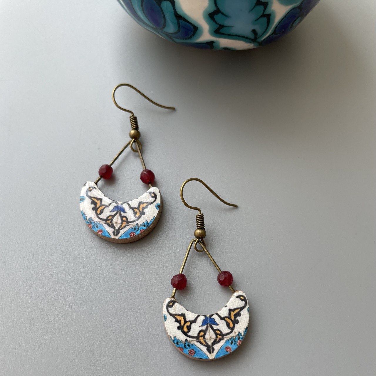 Persian Earrings-Drop Earrings with Colorful Persian Motifes: Persian Jewelry-AFRA ART GALLERY