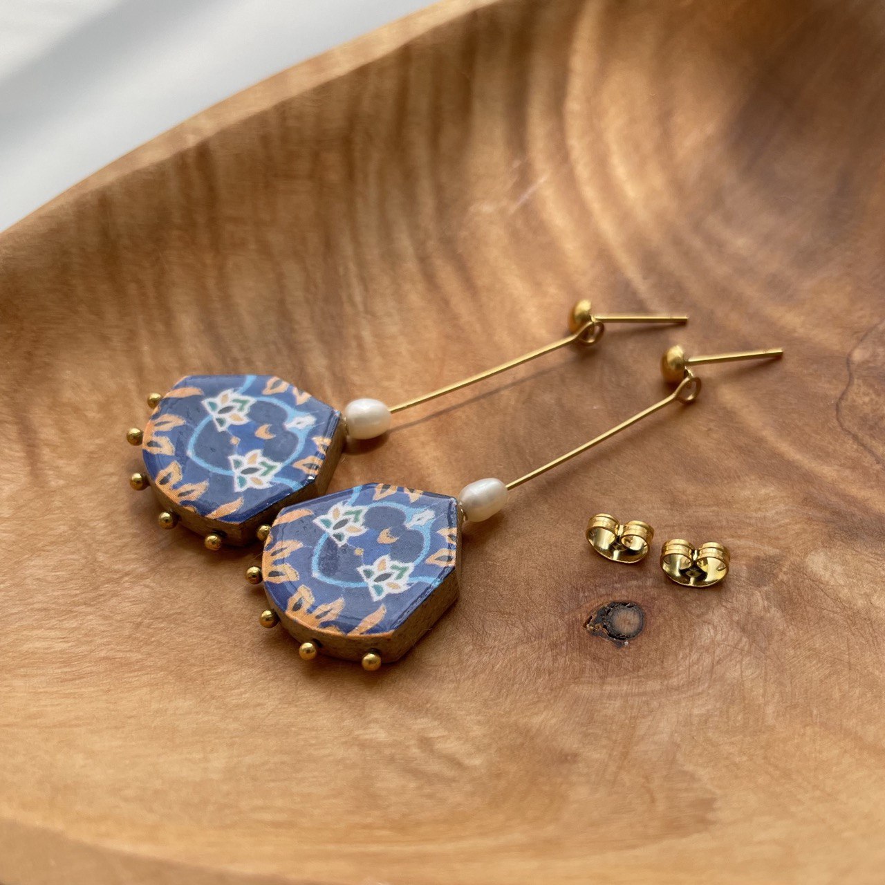 Persian Earrings-Drop Earrings with Persian Colorful Tile Pattern: Persian Jewelry-AFRA ART GALLERY