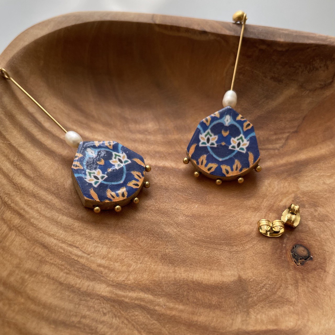 Persian Earrings-Drop Earrings with Persian Colorful Tile Pattern: Persian Jewelry-AFRA ART GALLERY