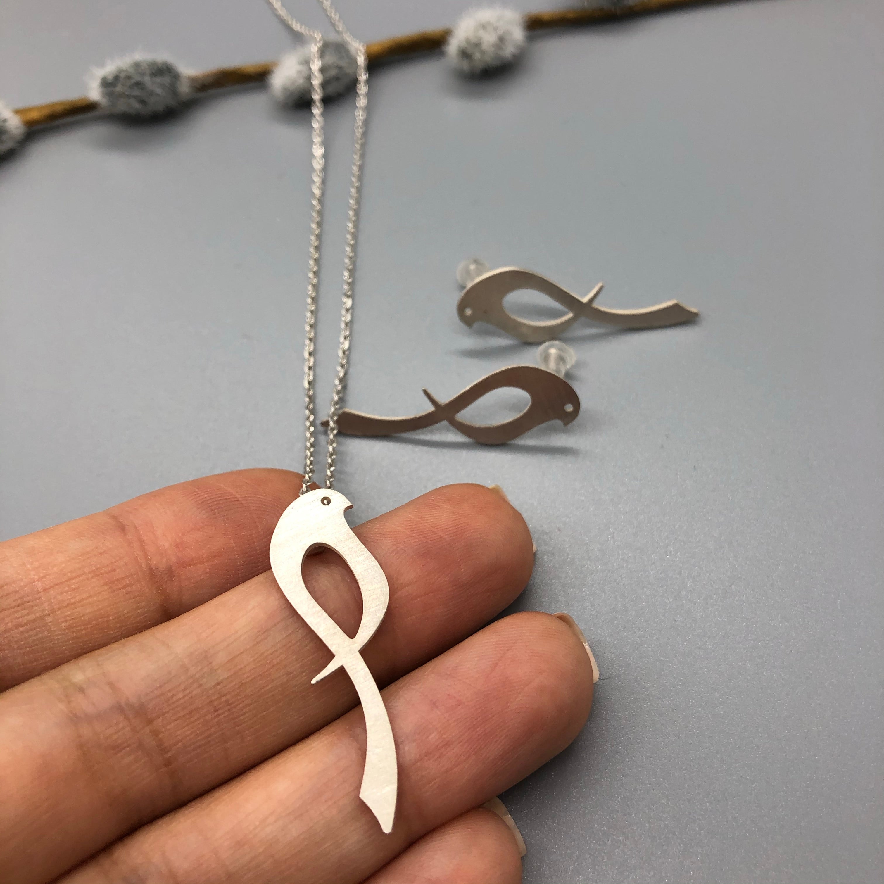 Persian Minimal Jewelry-Handmade Bird-Shaped Silver Earrings:Persian Jewelry-Afra Art Gallery