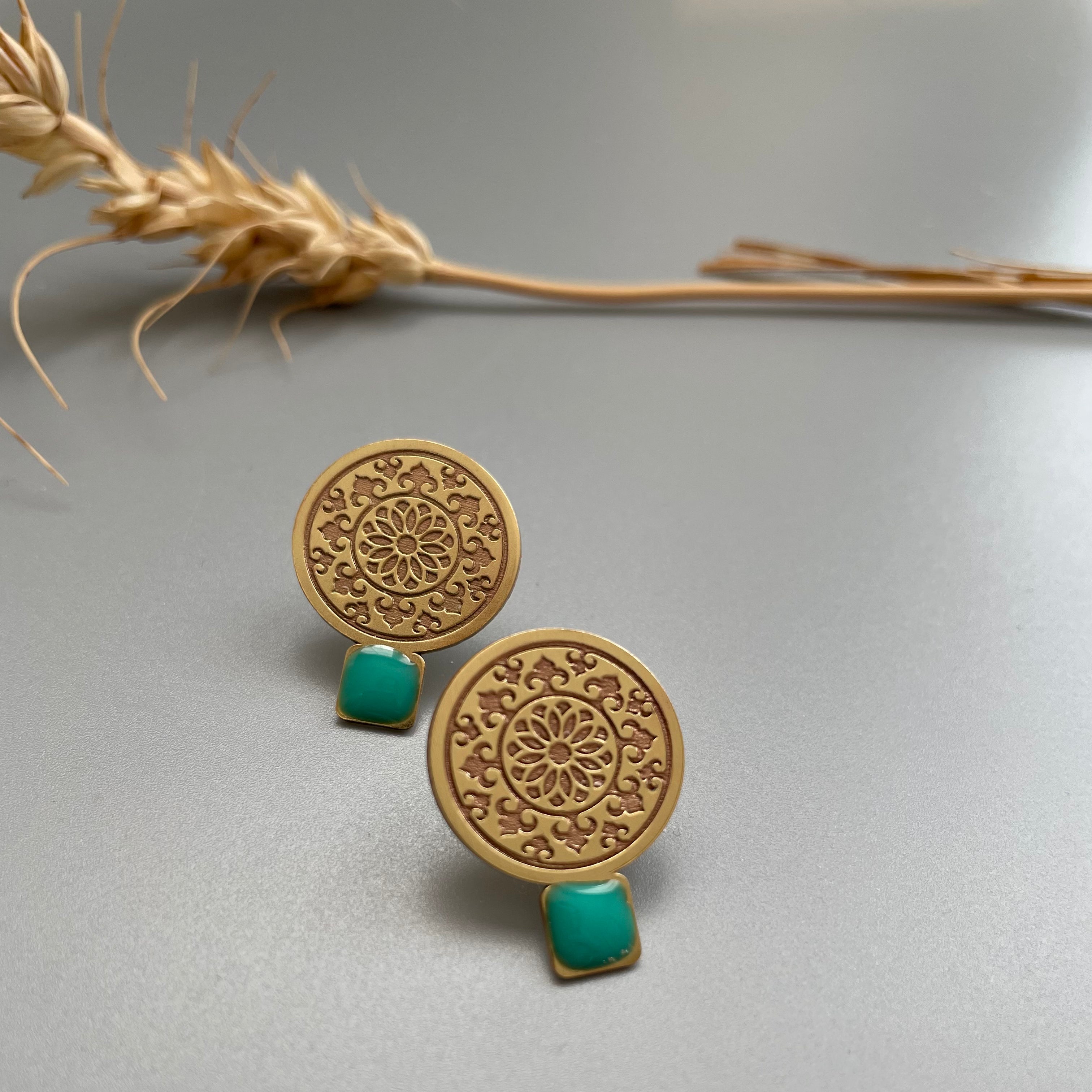 Handmade Brass Earrings with Geometric Pattern - AFRA ART GALLERY