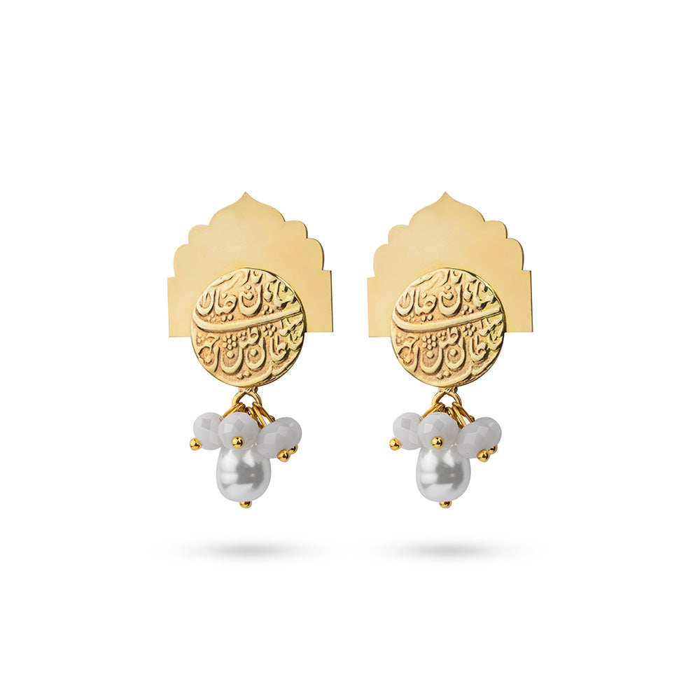 Persian Earrings-Handmade Brass stud Earrings with Pearls:Persian Jewelry-AFRA ART GALLERY
