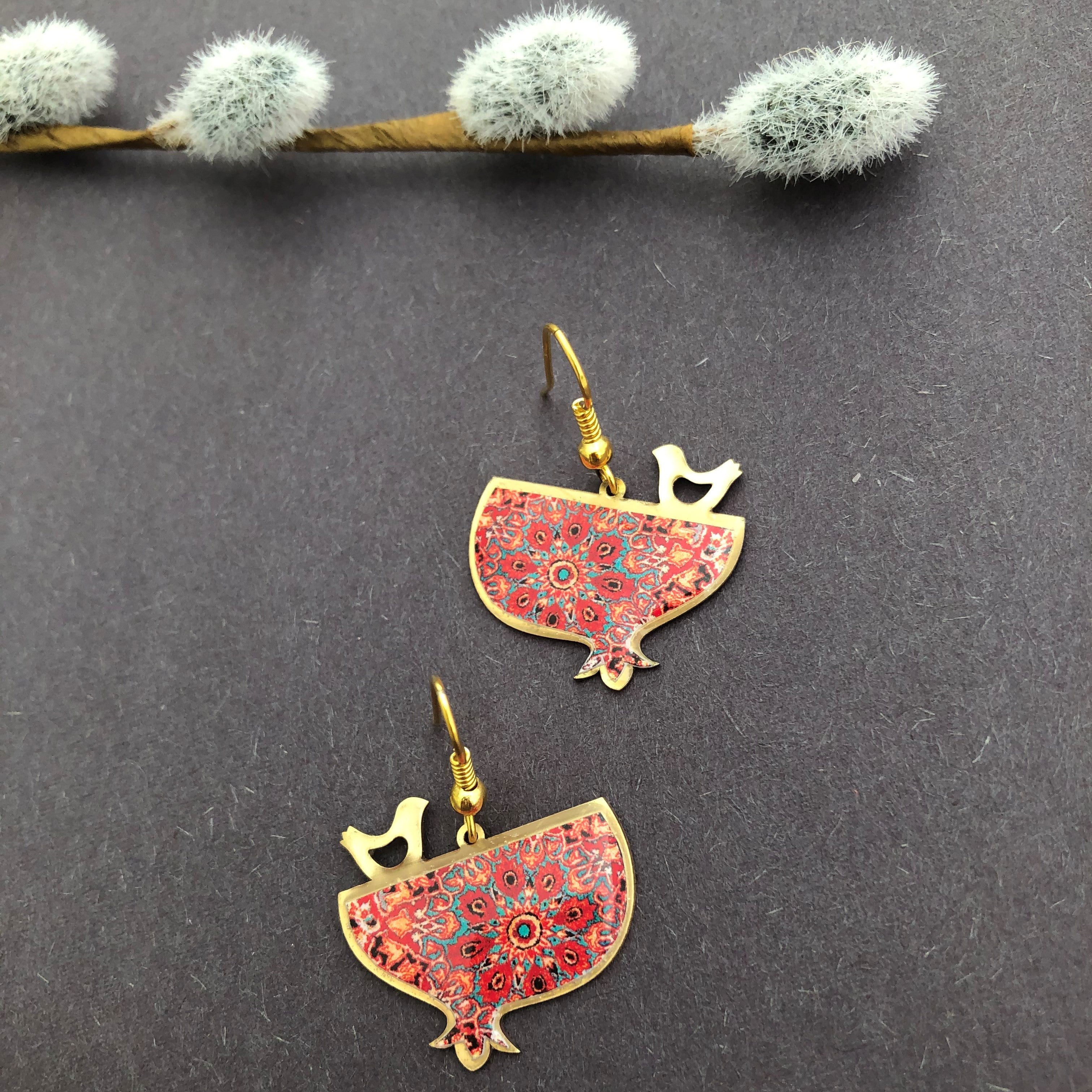 Persian Earrings-Handmade Pomegranate Brass Earring-: Persian Jewelry-Afra Art Gallery