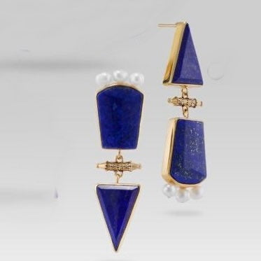 Persian Earrings-Handmade Silver Drop Earrings with Lazuli:Persian Jewelry-AFRA ART GALLERY