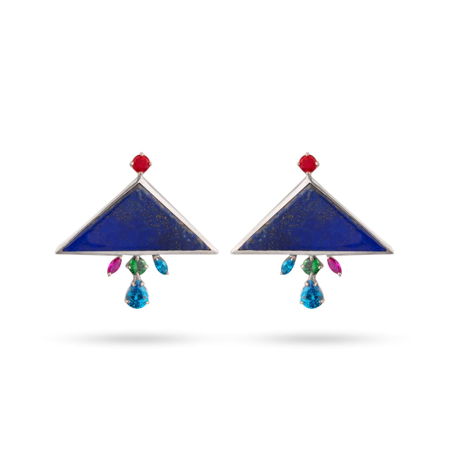 Persian Earrings-Handmade Silver Earrings with Colorful Gemstone:Persian Jewelry-AFRA ART GALLERY