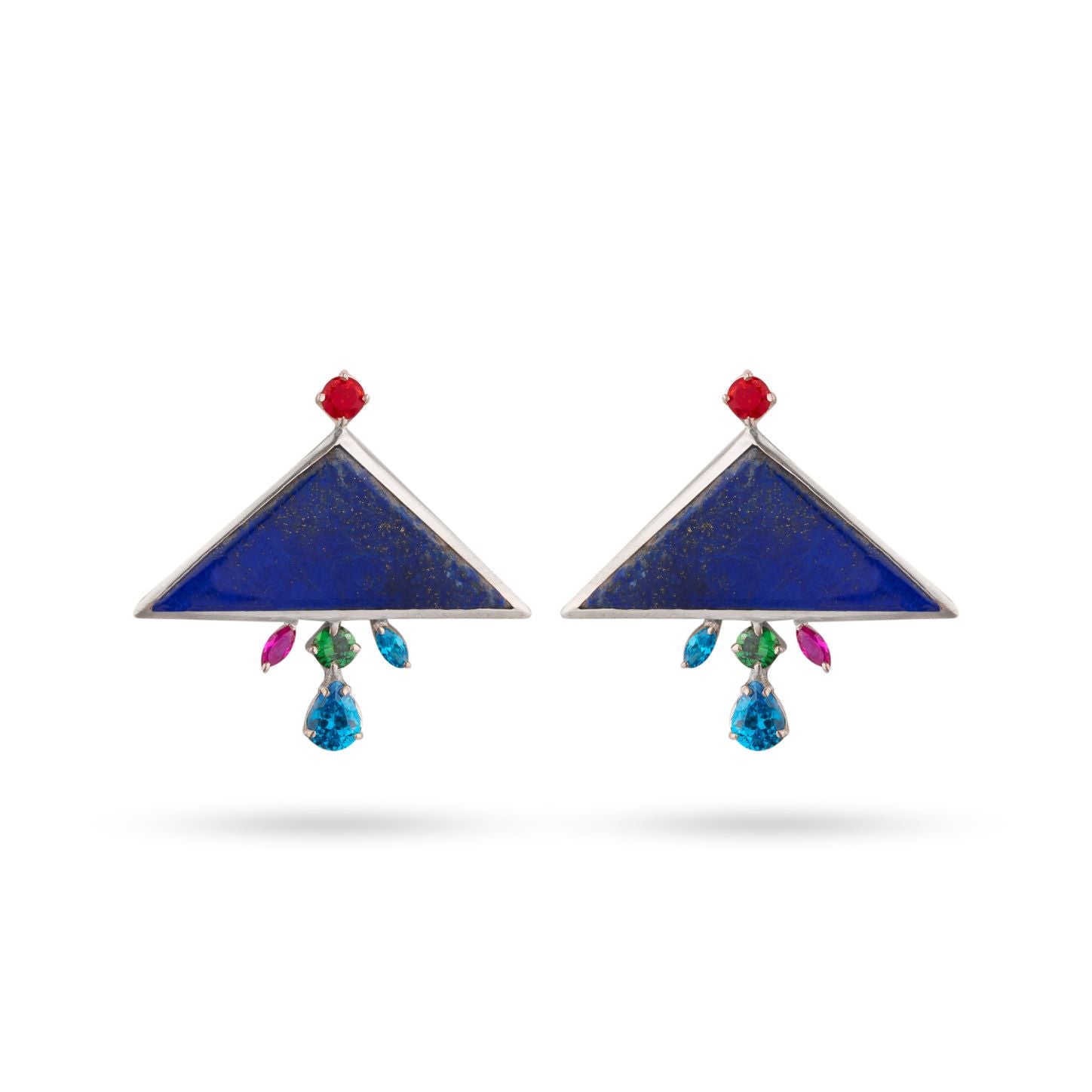 Persian Earrings-Handmade Silver Earrings with Colorful Gemstone:Persian Jewelry-AFRA ART GALLERY