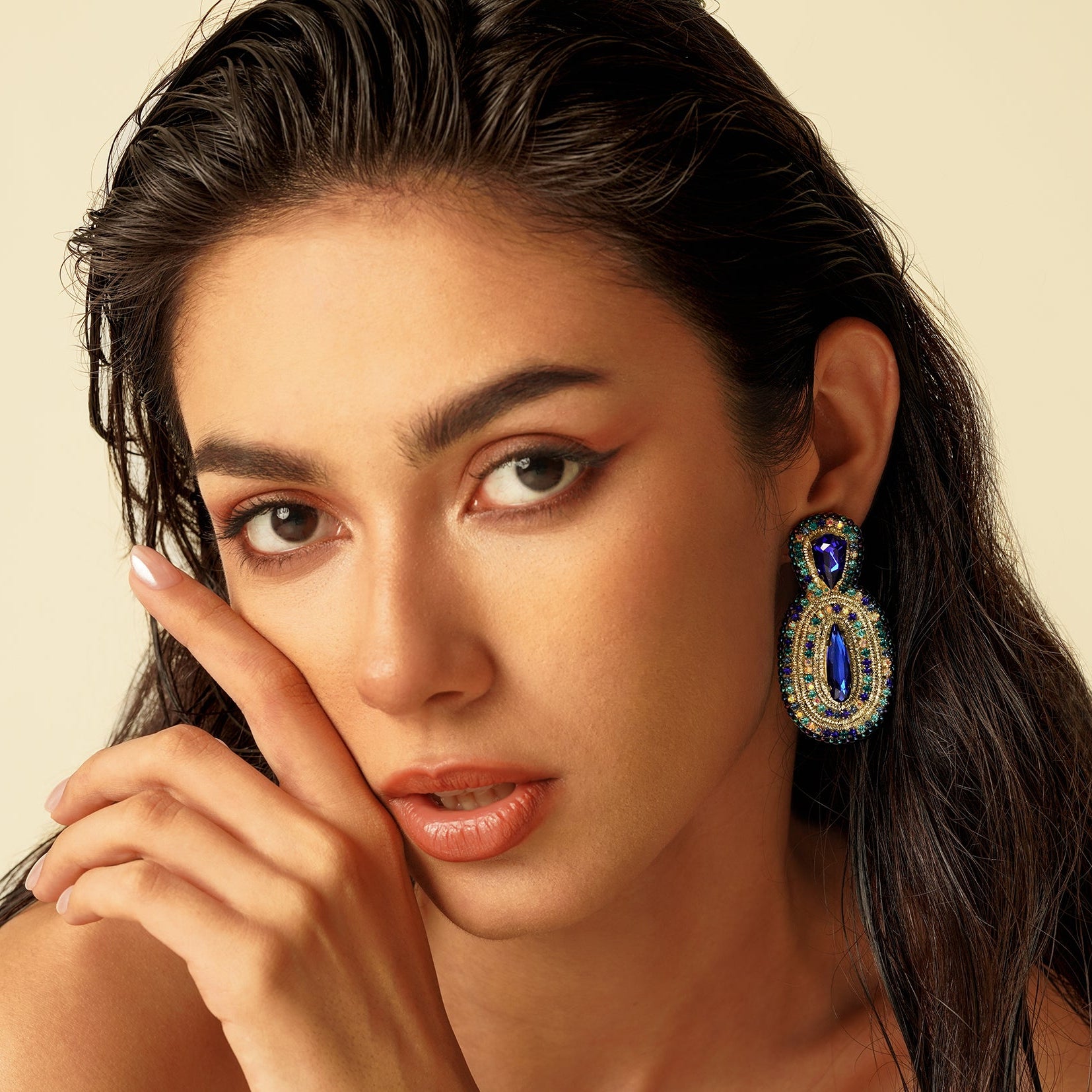 Persian Earrings-Beaded Embroidery Earrings in Blue Shade:Persian Jewelry -AFRA ART GALLERY