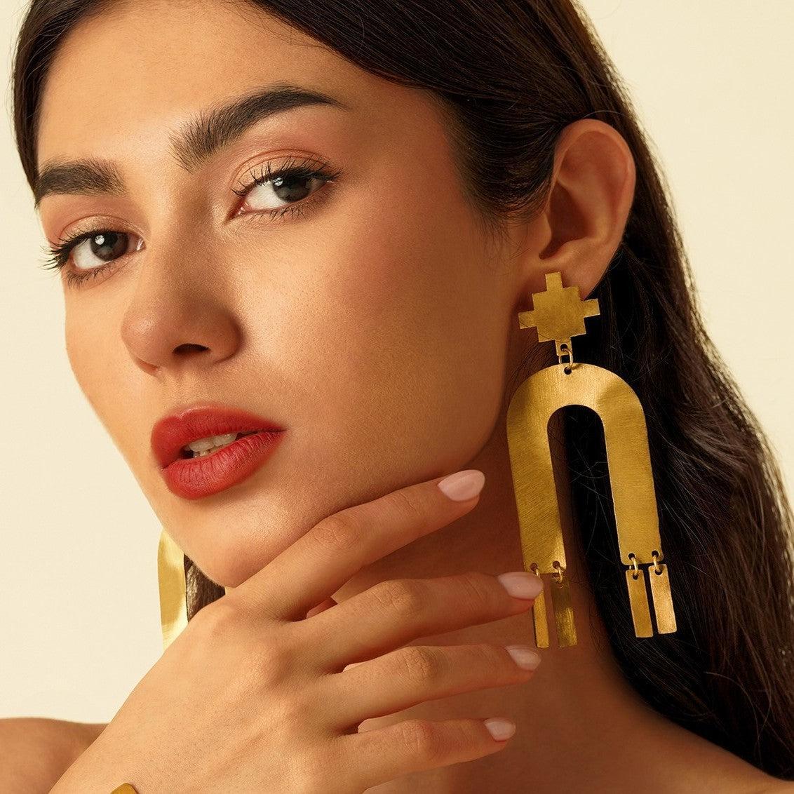 Persian Earrings-Handmade Brass Earring with Persian Motif:Persian Jewelry -AFRA ART GALLERY