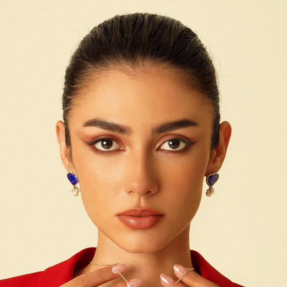 Persian Earrings-Classic Silver Earrings with Lapis Lazuli and Pearls:Persian Jewelry -AFRA ART GALLERY