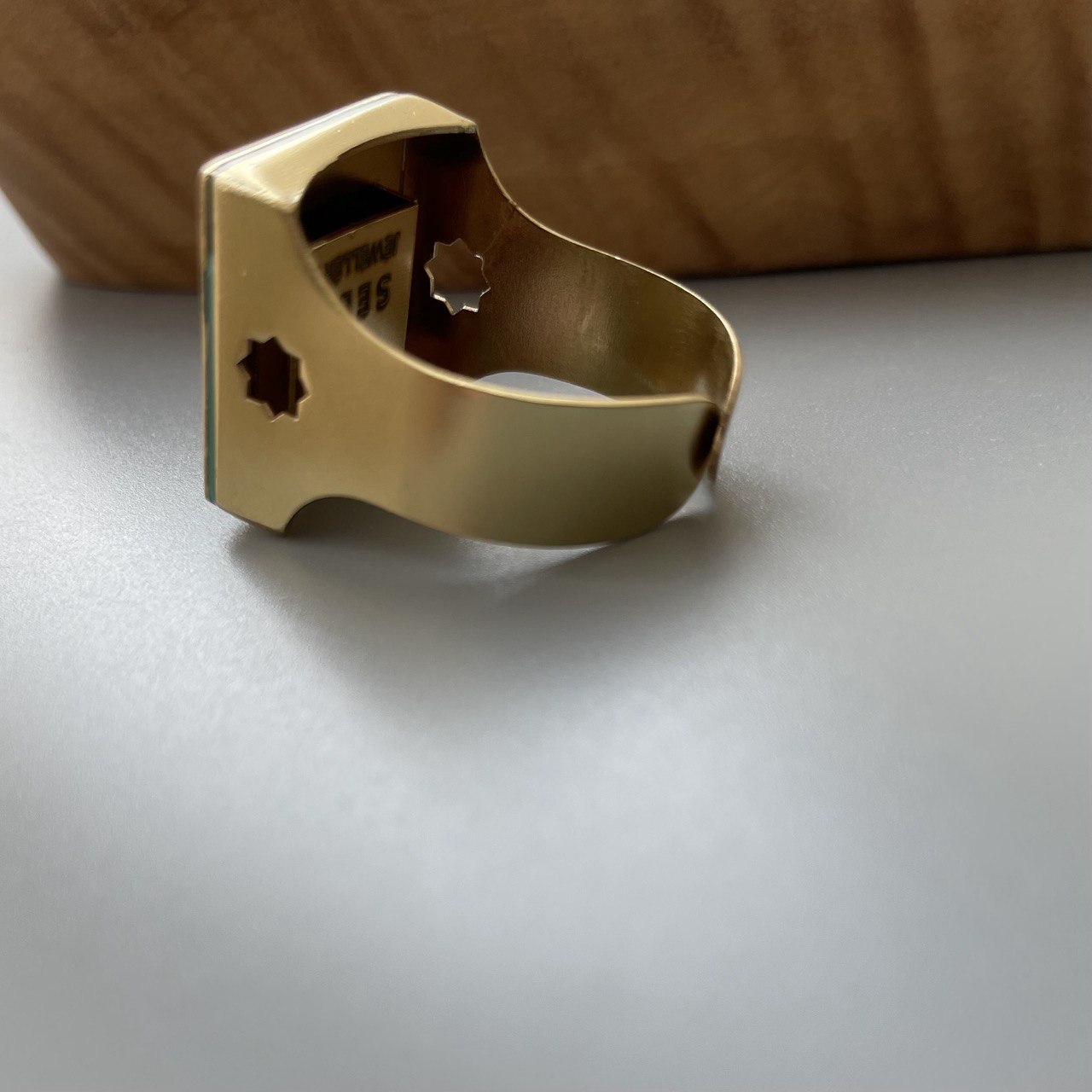 Persian Rings-Persian Brass Square Ring with Blue Pattern: Persian Jewelry-AFRA ART GALLERY