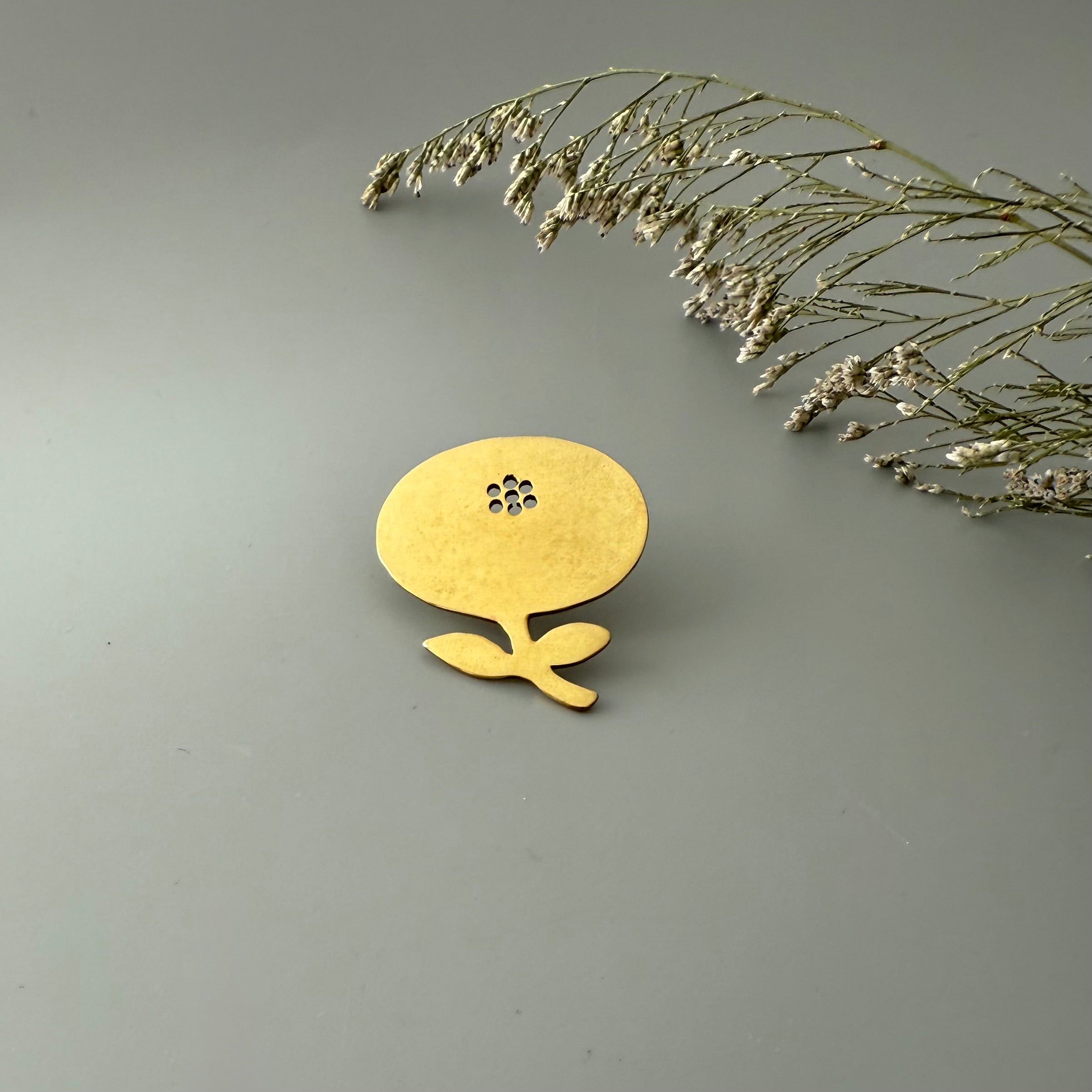 Floral Brass Brooch with Minimal Design