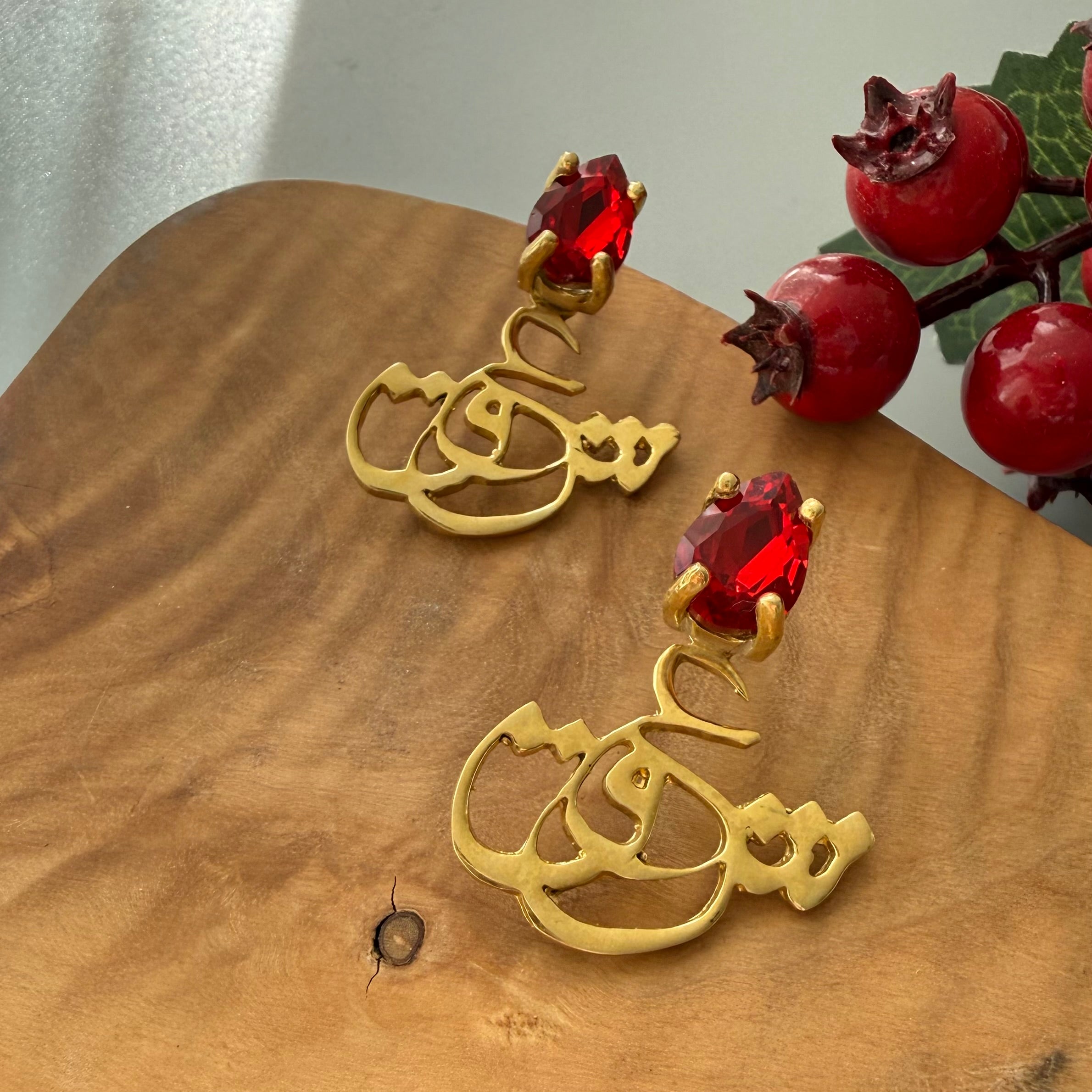 Handmade Love Earrings with Green Crystal