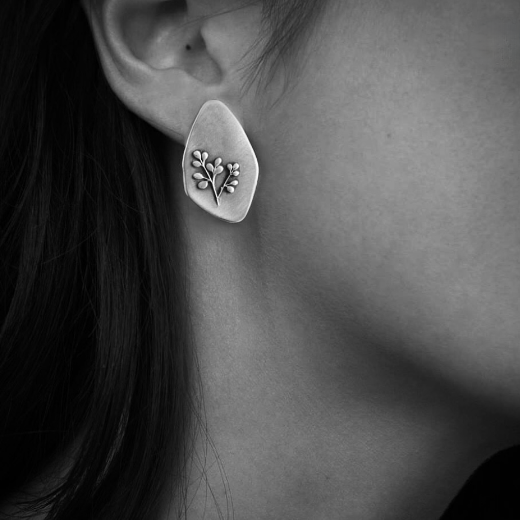 Persian Earrings Handmade Asymmetrical Silver Stud Earrings:Persian Jewelry-AFRA ART GALLERY