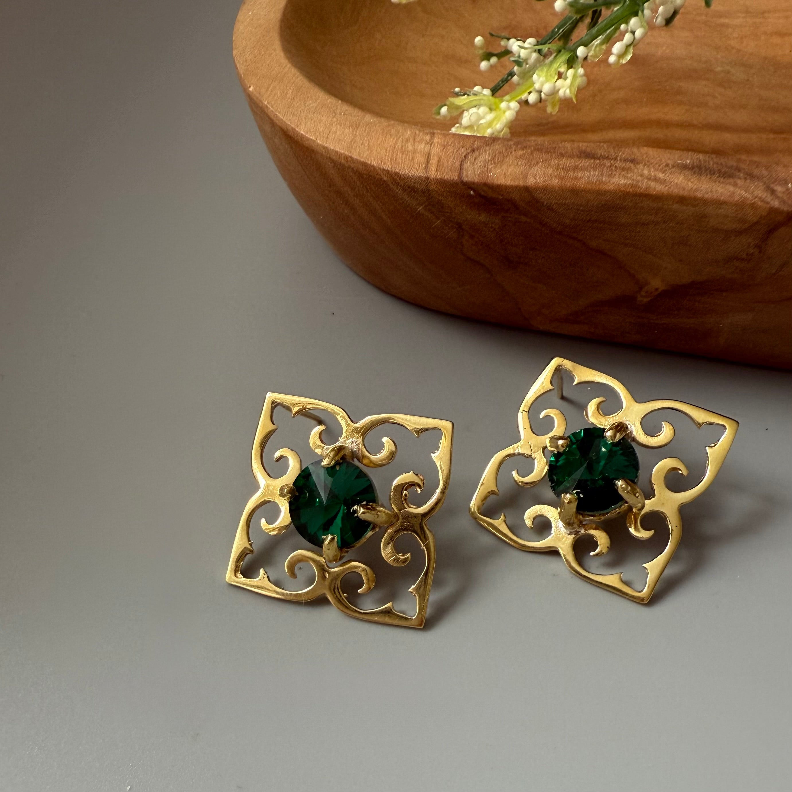 Persian Earrings-Persian Handmade Earrings with Eslimi Design and Shiny Crystal:Persian Jewelry -AFRA ART GALLERY